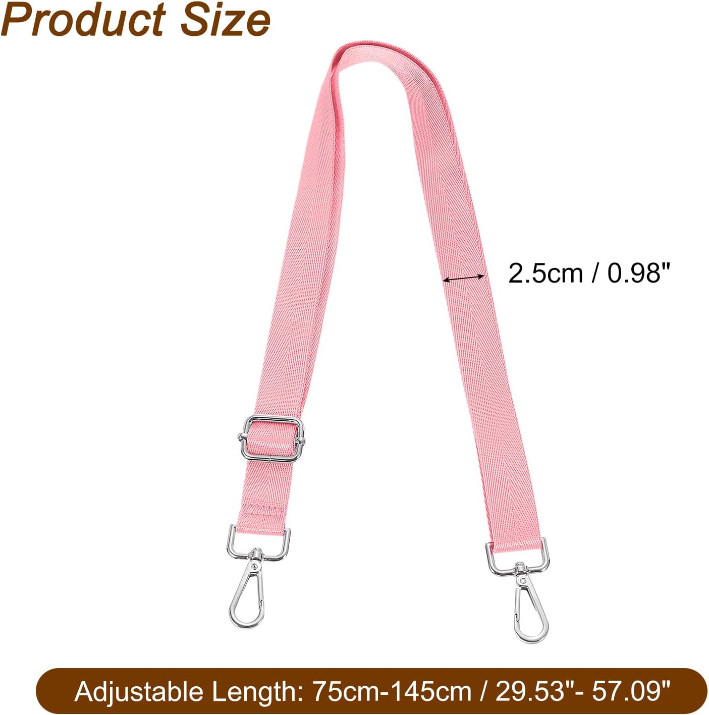 Wide Shoulder Strap, 2.5cm Adjustable Purse Strap Replacement Crossbody Strap for Shoulder Bag Handbag, Pink, Silver Pull Core Buckle - Image 2