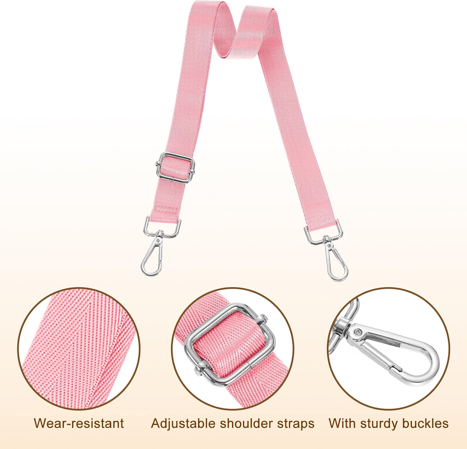 Wide Shoulder Strap, 2.5cm Adjustable Purse Strap Replacement Crossbody Strap for Shoulder Bag Handbag, Pink, Silver Pull Core Buckle - Image 3