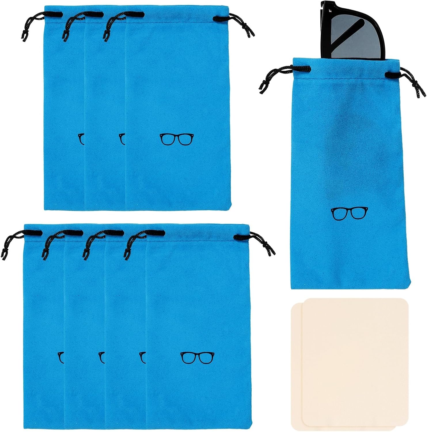Flocking Eyeglass Cases, Sunglass Case Portable Glasses Pouch with Drawstring Sunglasses Bag with Glasses Cloth - Image 1