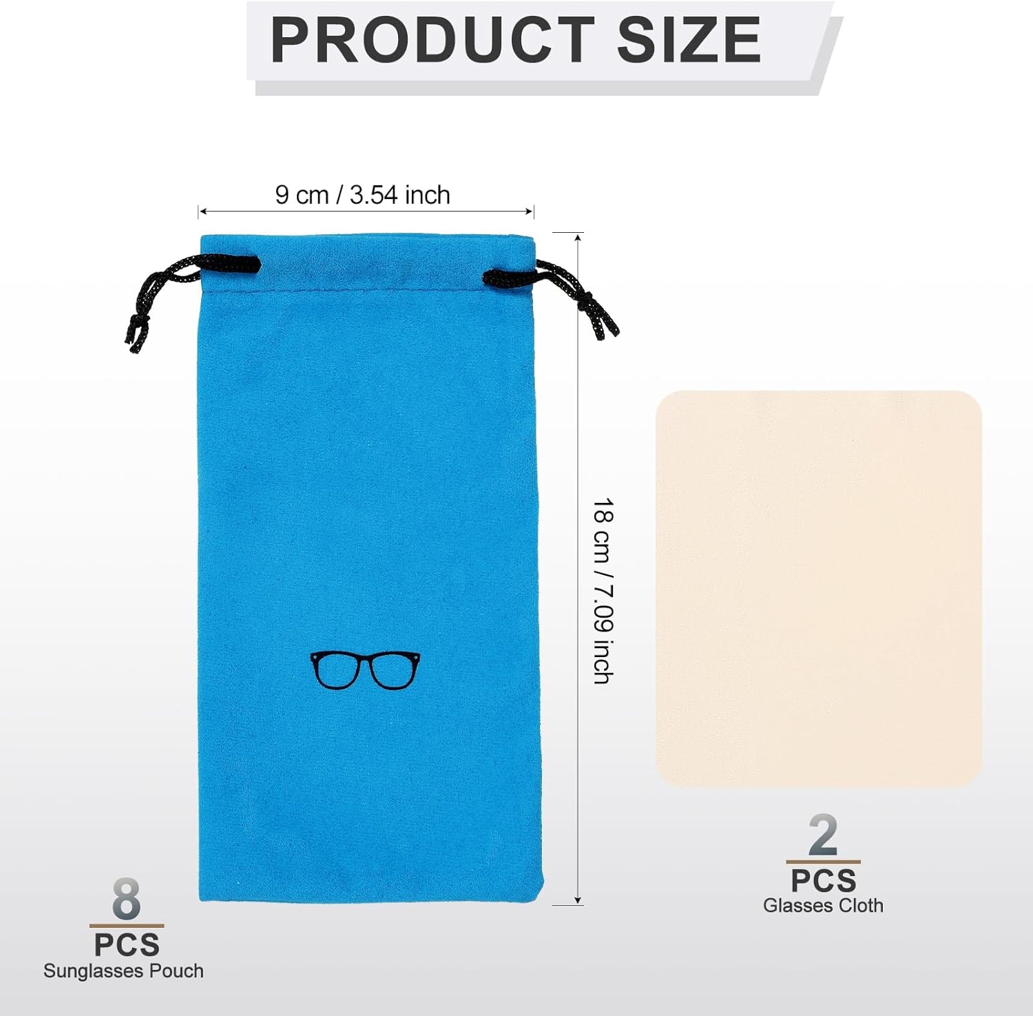 Flocking Eyeglass Cases, Sunglass Case Portable Glasses Pouch with Drawstring Sunglasses Bag with Glasses Cloth - Image 2