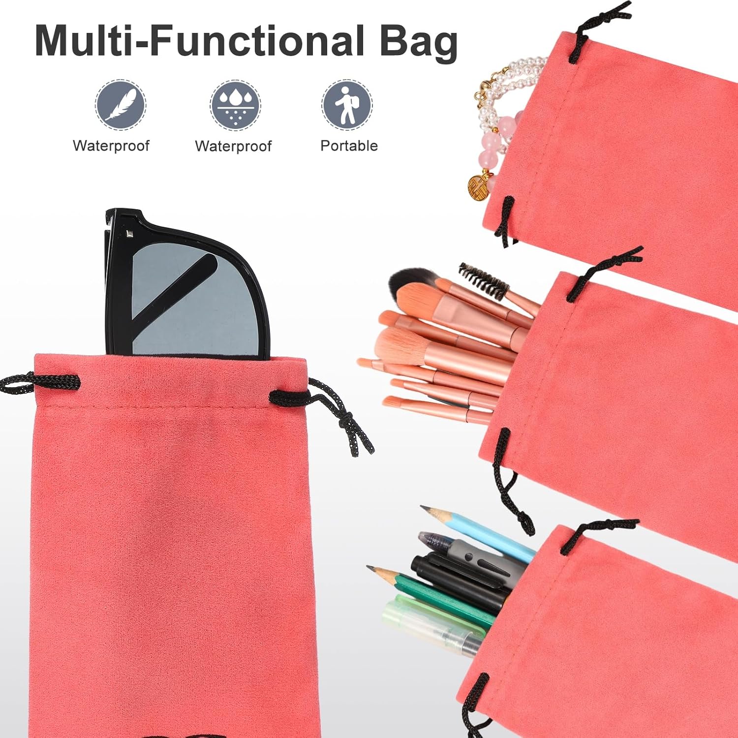 Flocking Eyeglass Cases, Sunglass Case Portable Glasses Pouch with Drawstring Sunglasses Bag with Glasses Cloth - Image 5