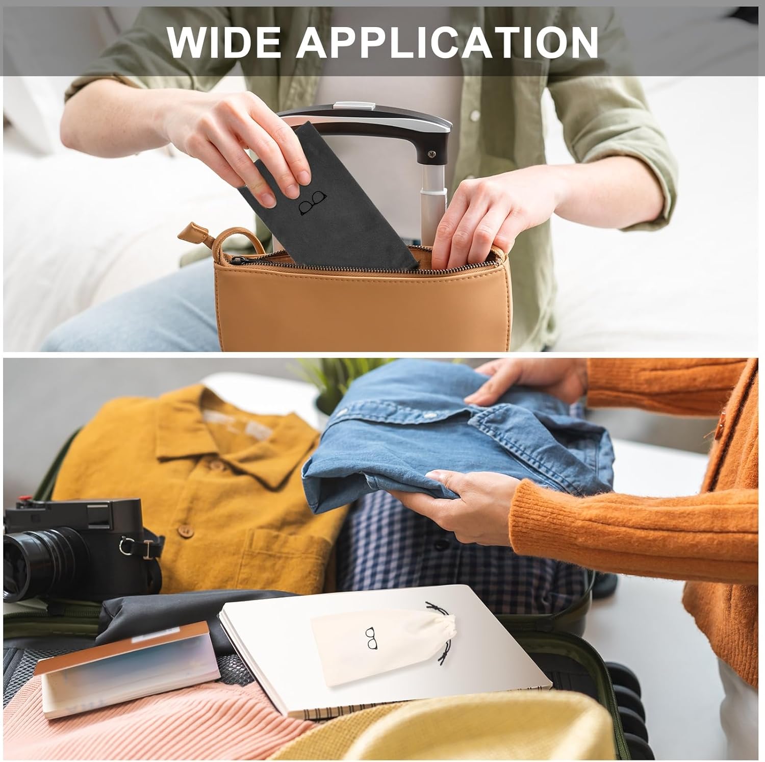 Flocking Eyeglass Cases, Sunglass Case Portable Glasses Pouch with Drawstring Sunglasses Bag with Glasses Cloth - Image 6