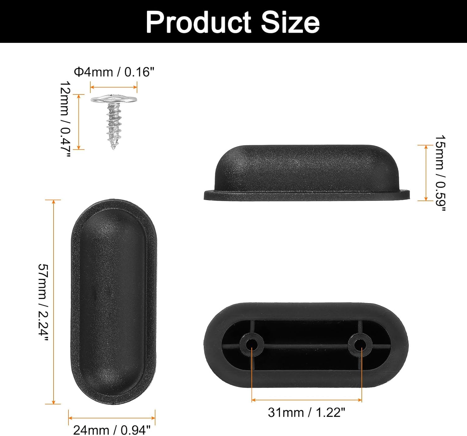 4Pcs Luggage Replacement Pads, Plastic Luggage Stand Feet Stud, Suitcase and Travel Gear Bottom Side Accessories with Self-Tapping Screws, Black (57x24x15mm) - Image 2