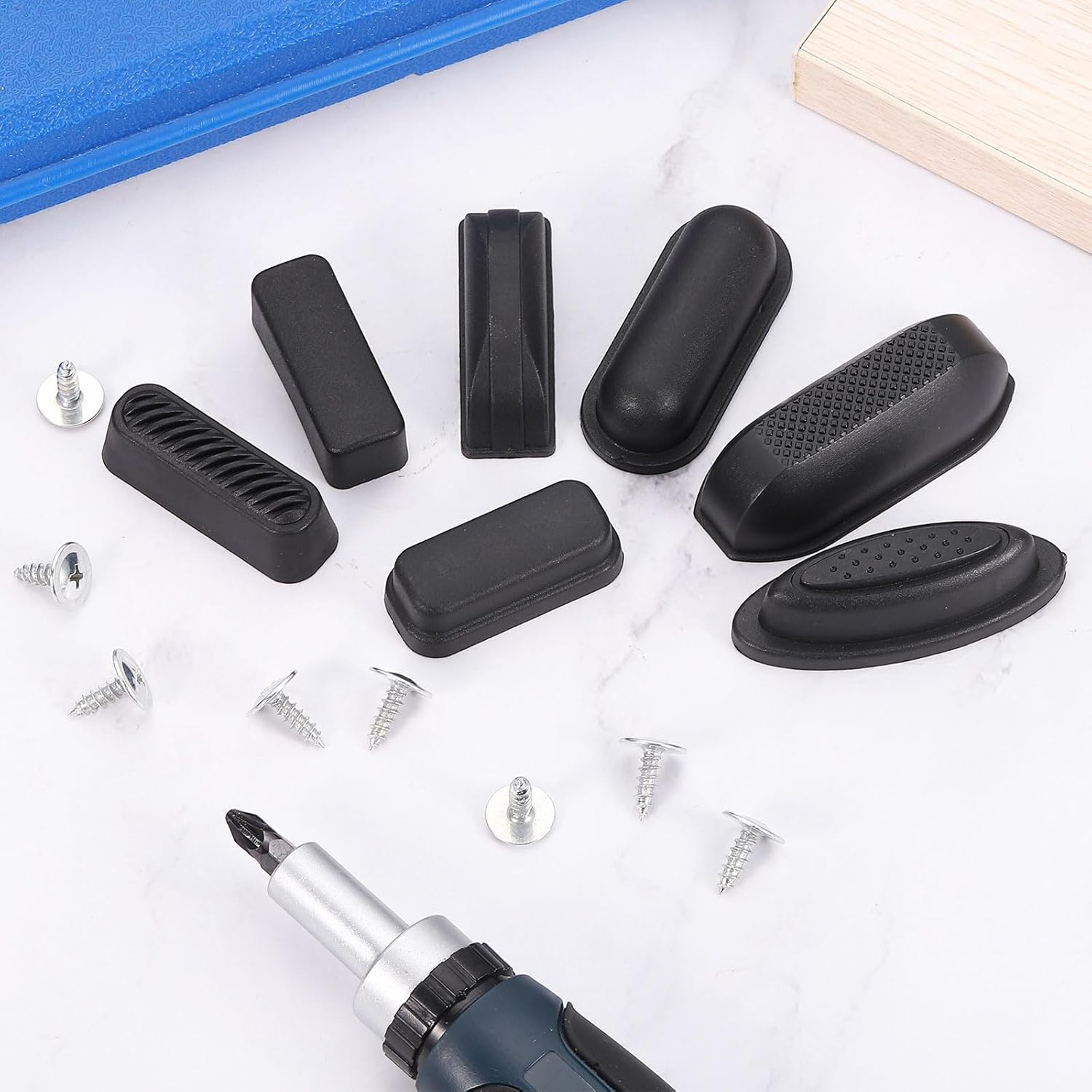 4Pcs Luggage Replacement Pads, Plastic Luggage Stand Feet Stud, Suitcase and Travel Gear Bottom Side Accessories with Self-Tapping Screws, Black (57x24x15mm) - Image 5