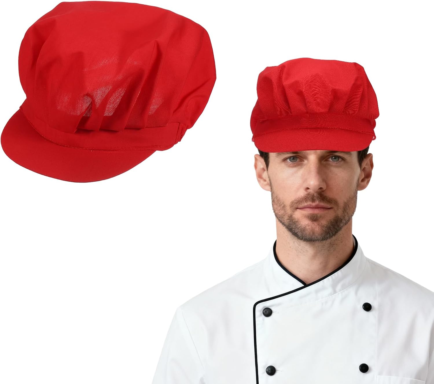 Chef Hat, Adjustable Elastic Band Cotton Baker Hat for Women and Men, Full Cloth Baker Hat Food Service Hair Nets - Image 1