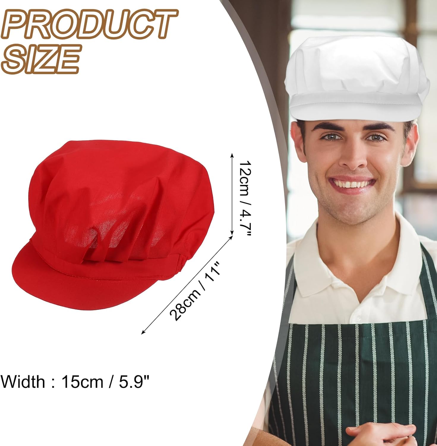 Chef Hat, Adjustable Elastic Band Cotton Baker Hat for Women and Men, Full Cloth Baker Hat Food Service Hair Nets - Image 2