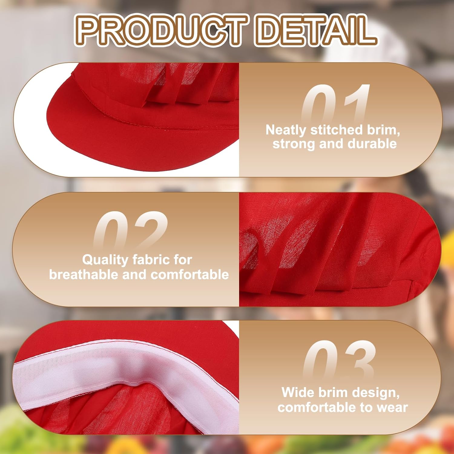 Chef Hat, Adjustable Elastic Band Cotton Baker Hat for Women and Men, Full Cloth Baker Hat Food Service Hair Nets - Image 3