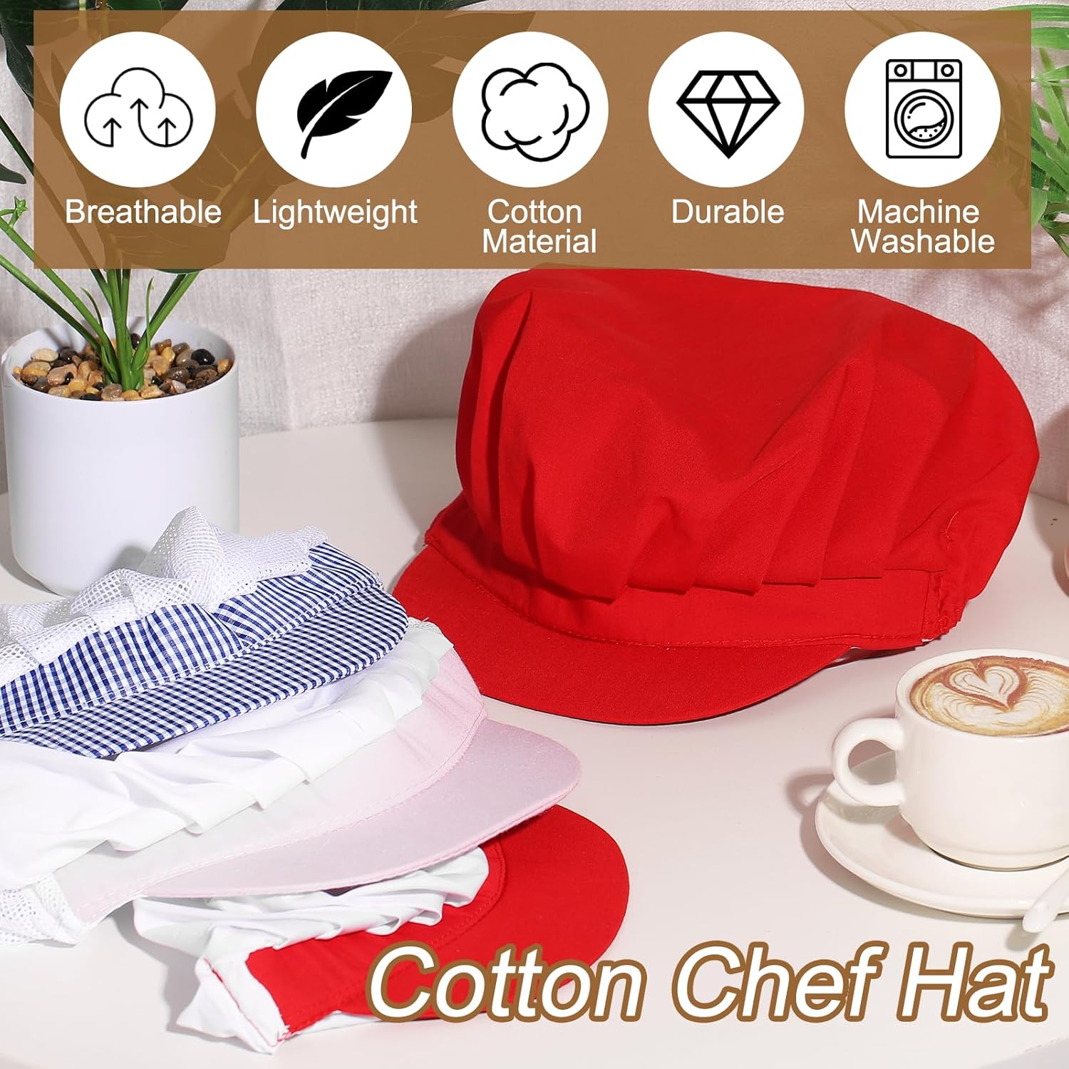 Chef Hat, Adjustable Elastic Band Cotton Baker Hat for Women and Men, Full Cloth Baker Hat Food Service Hair Nets - Image 4