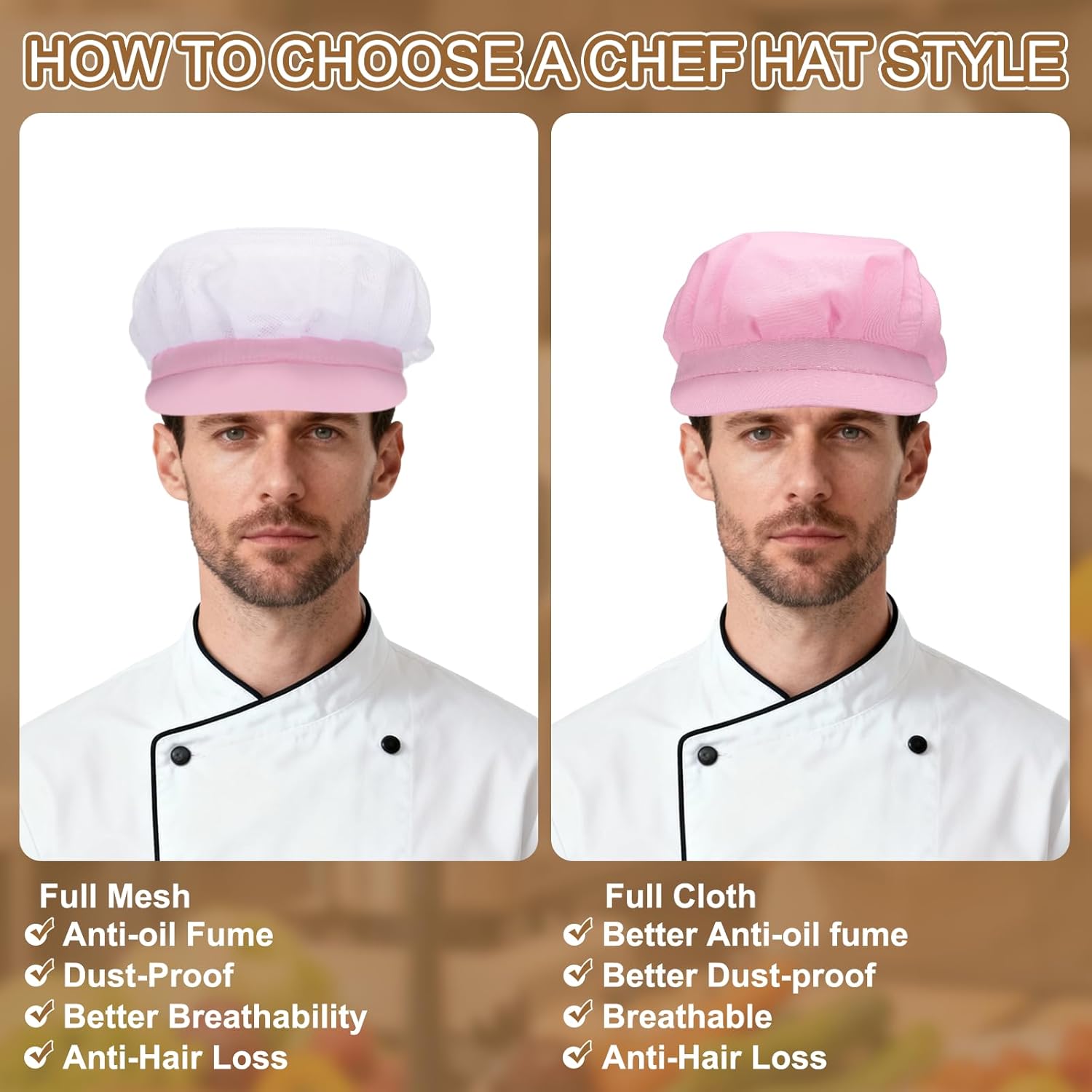 Chef Hat, Adjustable Elastic Band Cotton Baker Hat for Women and Men, Full Cloth Baker Hat Food Service Hair Nets - Image 5