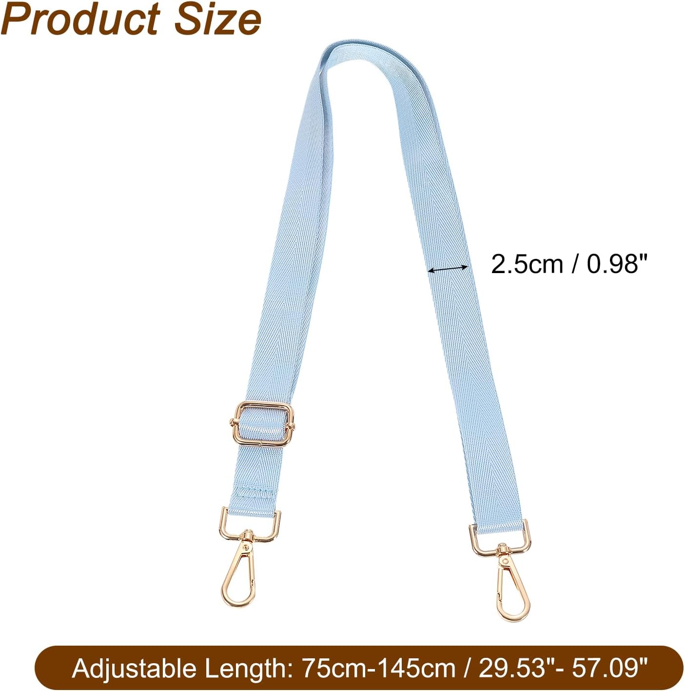 Wide Shoulder Strap, 2.5cm Adjustable Purse Strap Replacement Crossbody Strap for Shoulder Bag Handbag, Sky Blue, Light Gold Pull Core Buckle - Image 2