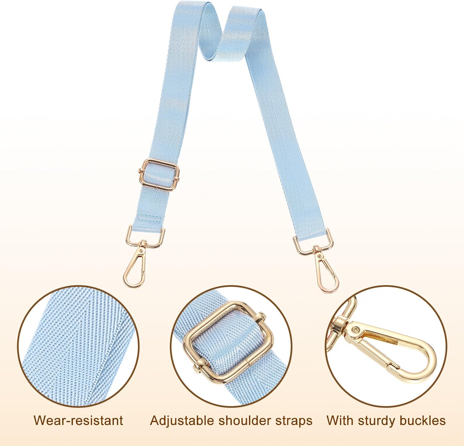 Wide Shoulder Strap, 2.5cm Adjustable Purse Strap Replacement Crossbody Strap for Shoulder Bag Handbag, Sky Blue, Light Gold Pull Core Buckle - Image 3
