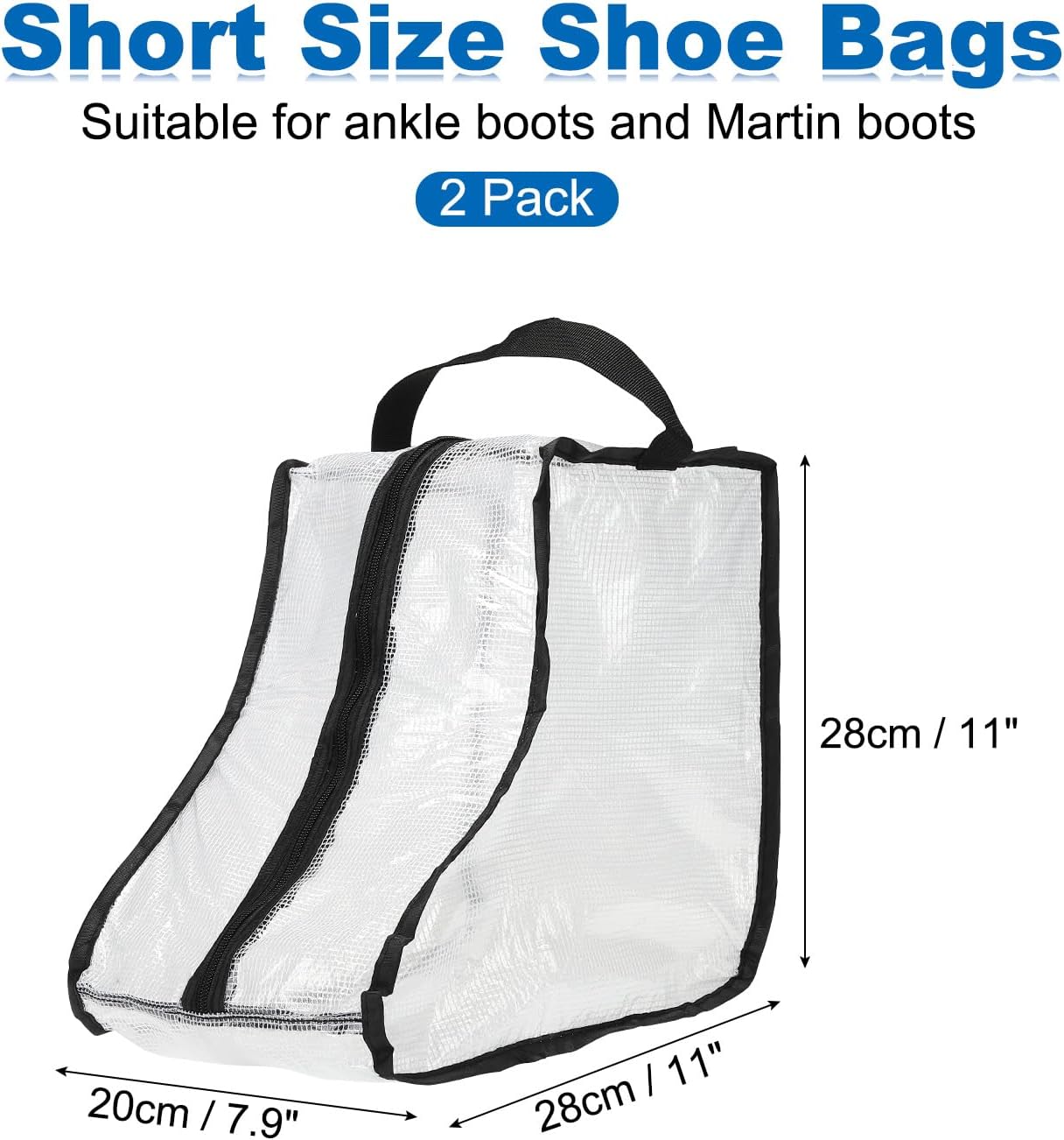 2Pack Boot Storage Bag Portable, PVC Shoe Storage Bag with Zipper Clear Boots Cover Protector Bag for Short Boots and Short Boots Storage Travel and Daily Use, Black Tall - Image 2