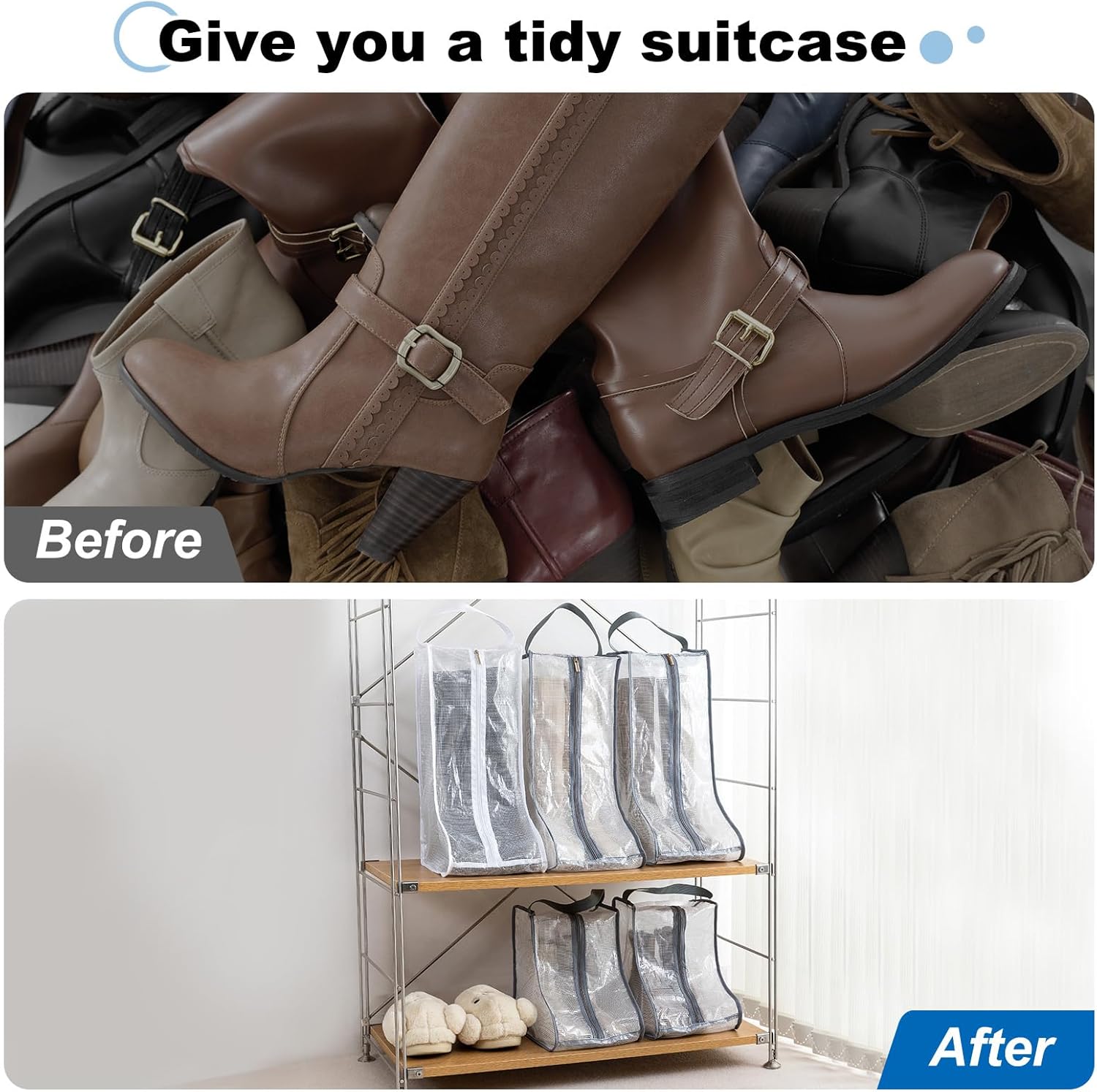 2Pack Boot Storage Bag Portable, PVC Shoe Storage Bag with Zipper Clear Boots Cover Protector Bag for Short Boots and Short Boots Storage Travel and Daily Use, Black Tall - Image 4