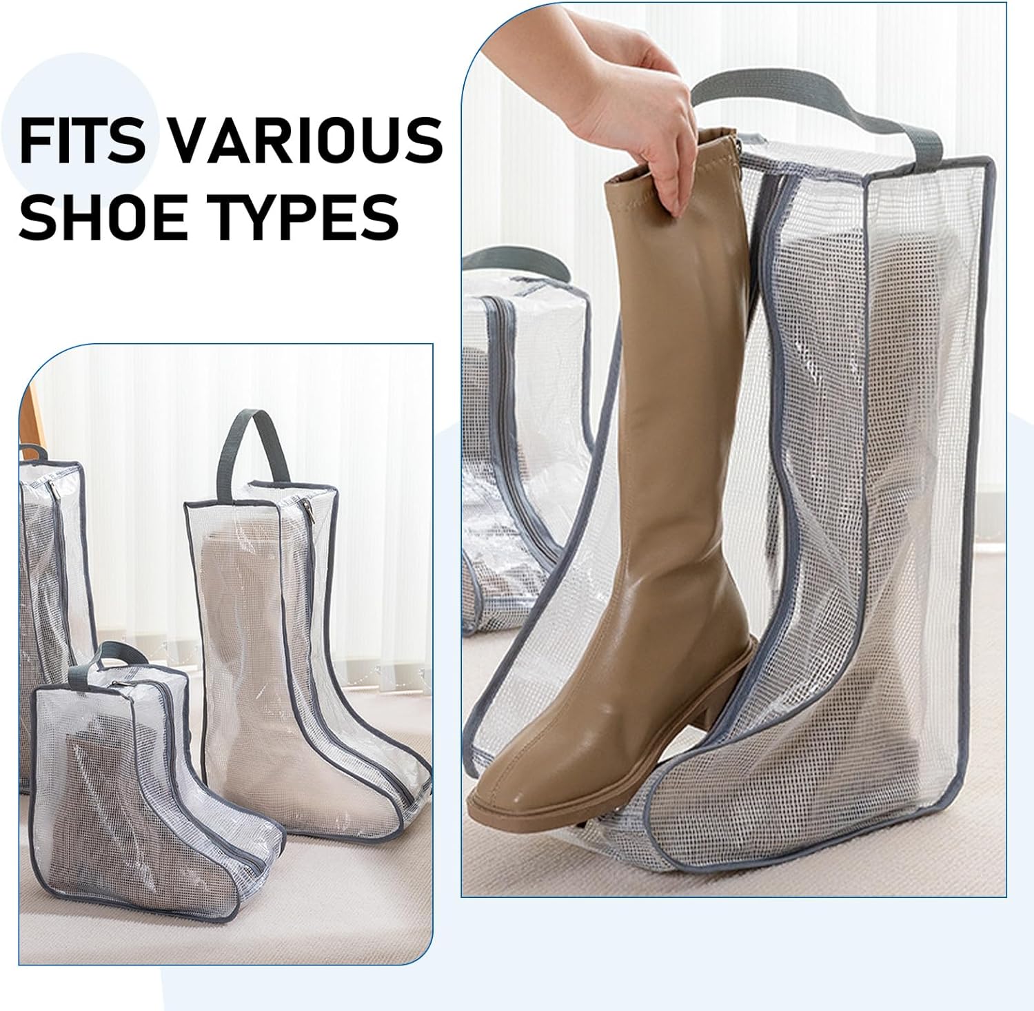 2Pack Boot Storage Bag Portable, PVC Shoe Storage Bag with Zipper Clear Boots Cover Protector Bag for Short Boots and Short Boots Storage Travel and Daily Use, Black Tall - Image 5