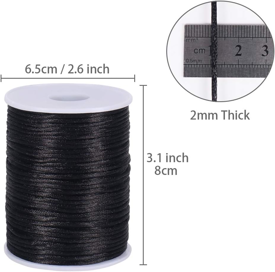 Nylon Satin Cord, 295 Feet 2mm Black Silky Rattail Cord Necklace String for Jewelry Making, Bracelets, Necklaces, Lanyards, Keychains, Beading - Image 4