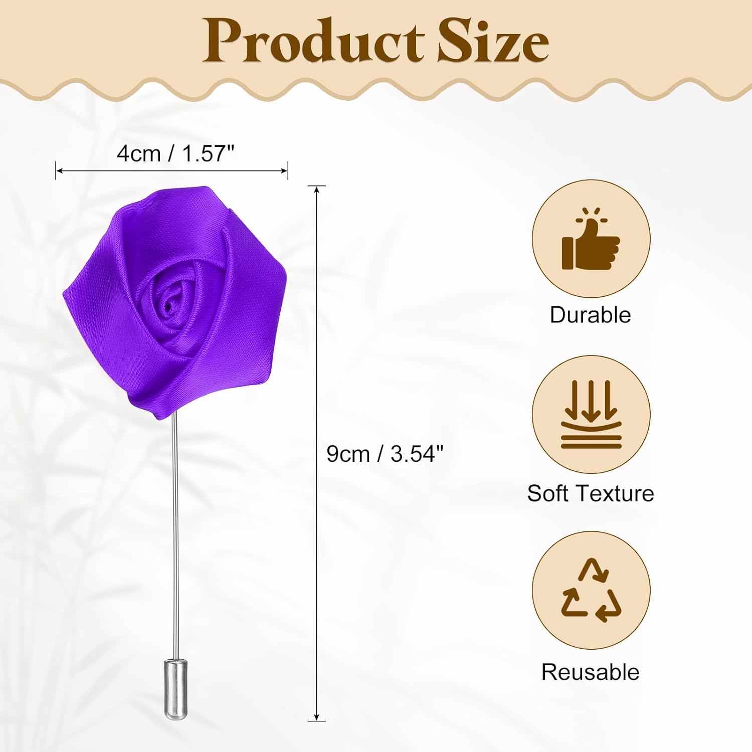 Rose Lapel Pin for Men, Satin Flower Lapel Pins Silk Brooch for Groom Business - Image 2