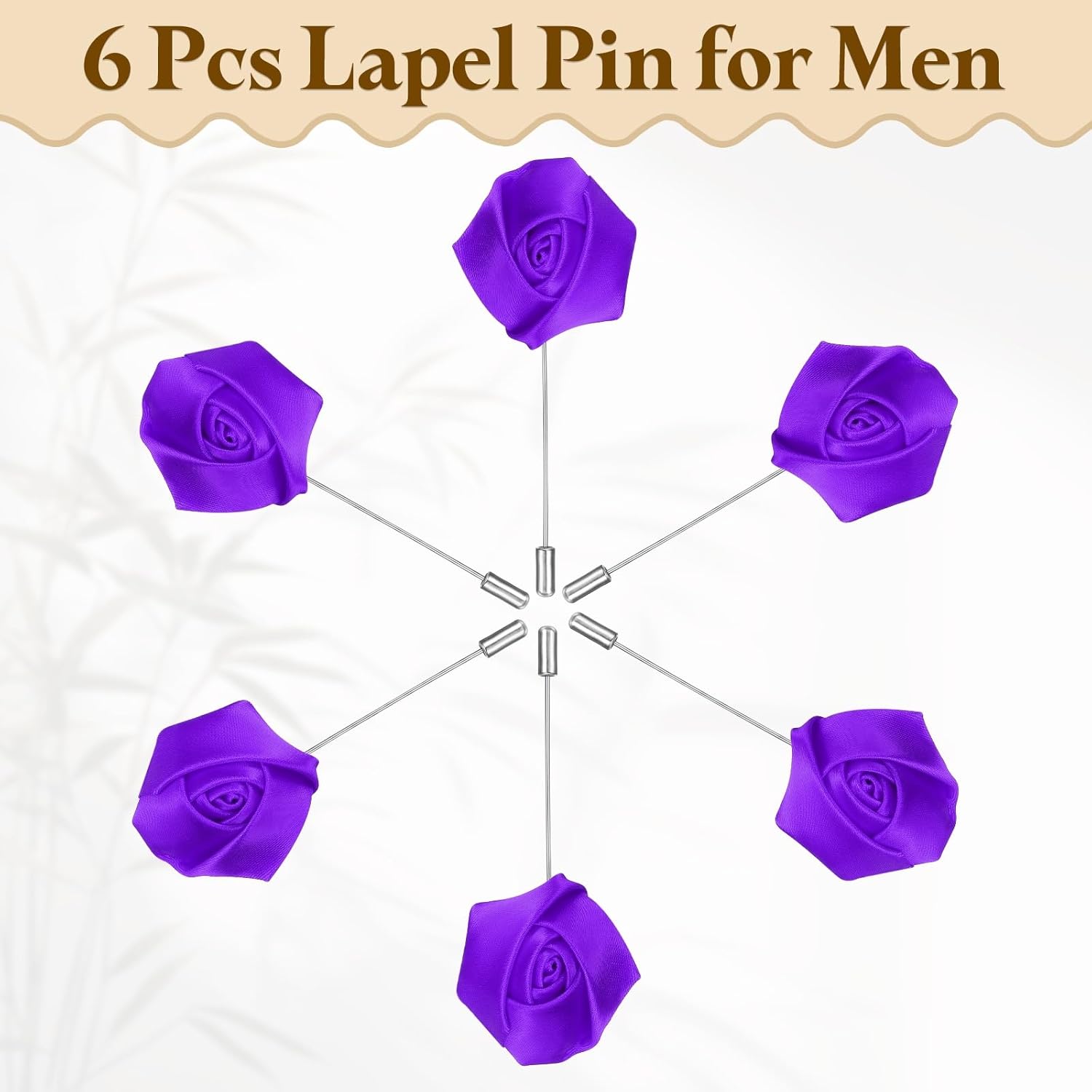 Rose Lapel Pin for Men, Satin Flower Lapel Pins Silk Brooch for Groom Business - Image 3