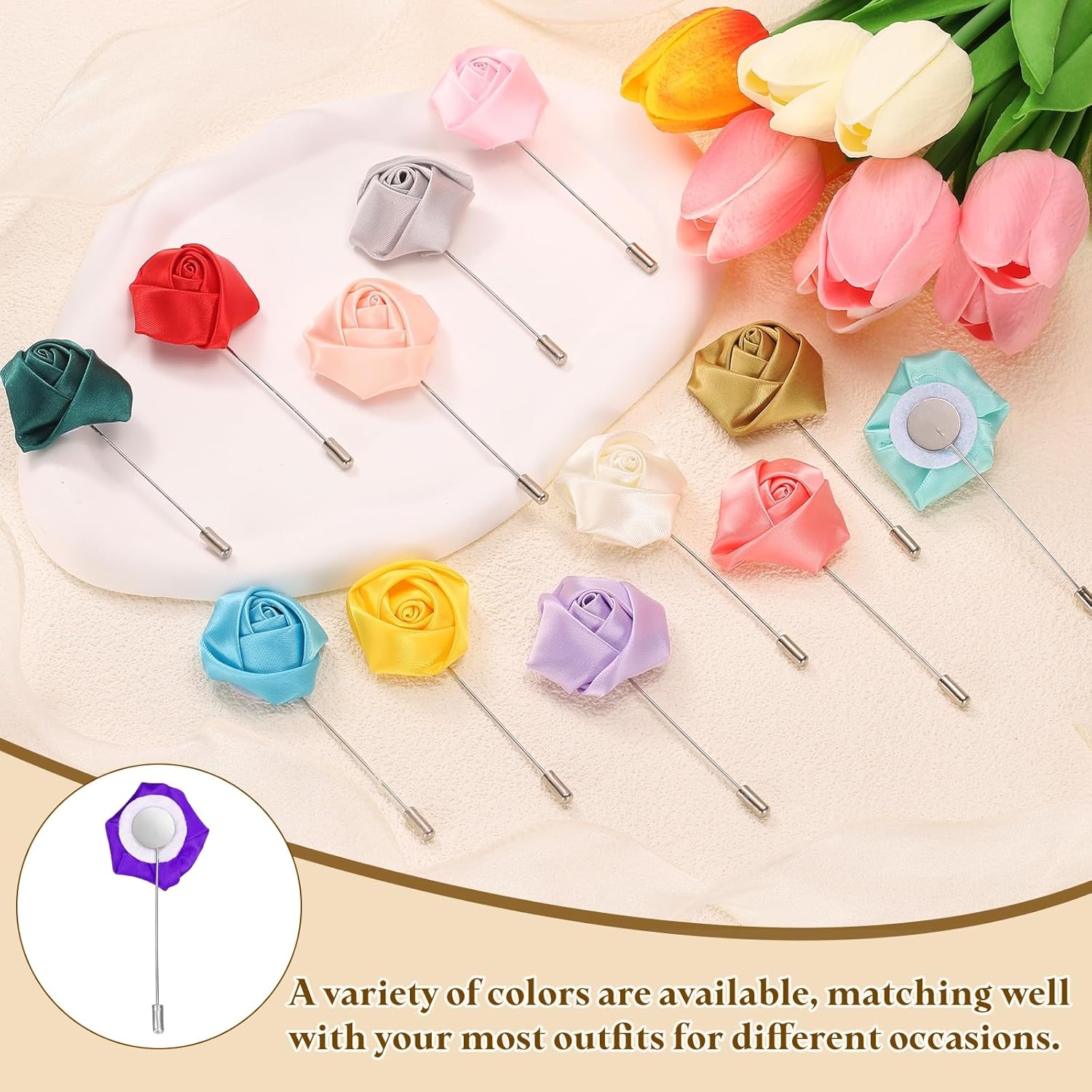 Rose Lapel Pin for Men, Satin Flower Lapel Pins Silk Brooch for Groom Business - Image 4
