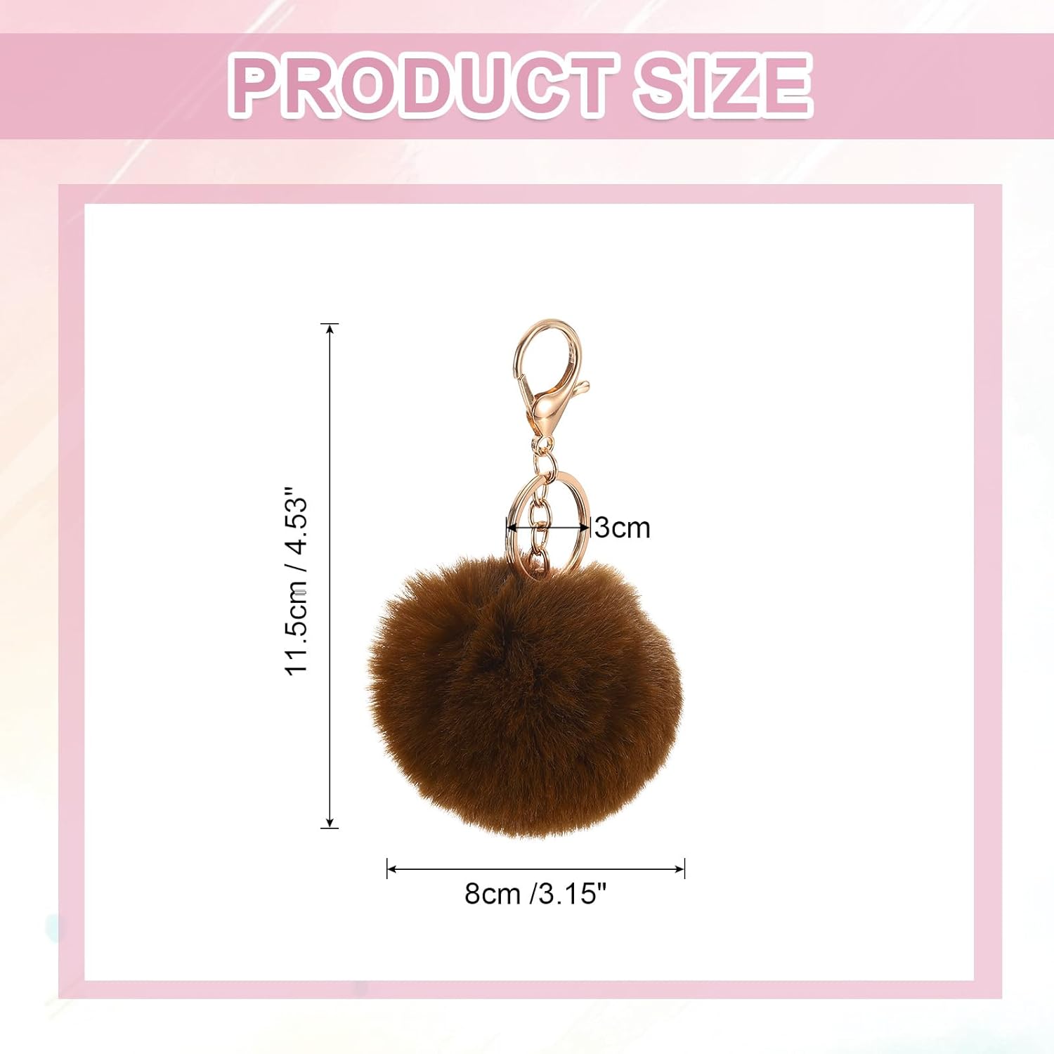 Pom Pom Keychain, Faux Rabbit Fur Puff Ball for Women Purse - Image 2