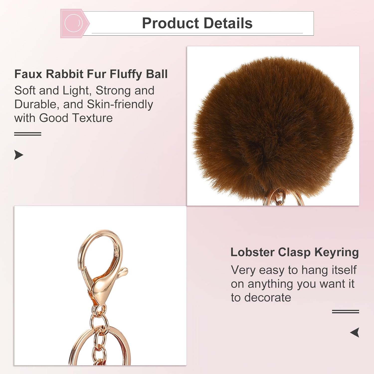 Pom Pom Keychain, Faux Rabbit Fur Puff Ball for Women Purse - Image 3