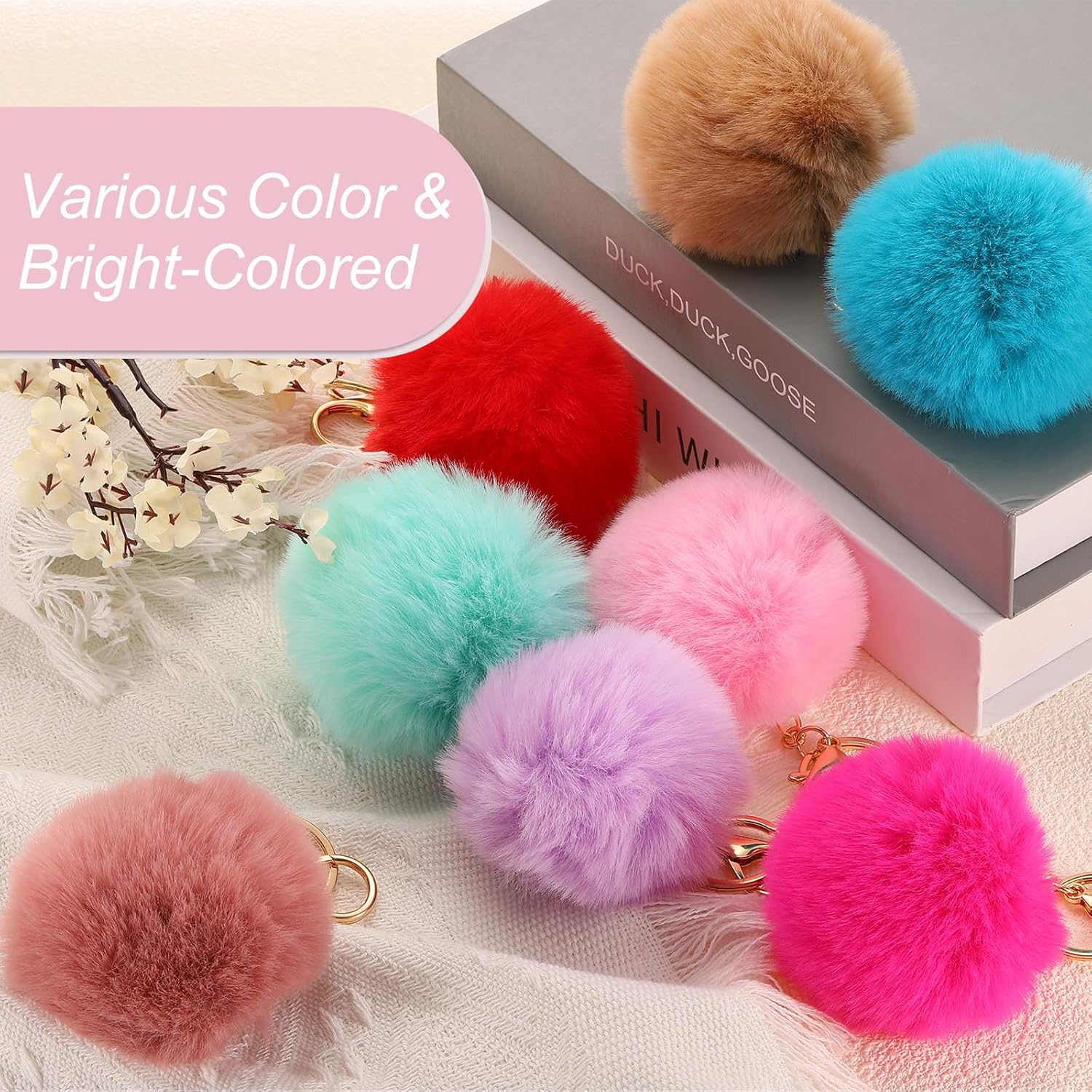 Pom Pom Keychain, Faux Rabbit Fur Puff Ball for Women Purse - Image 4