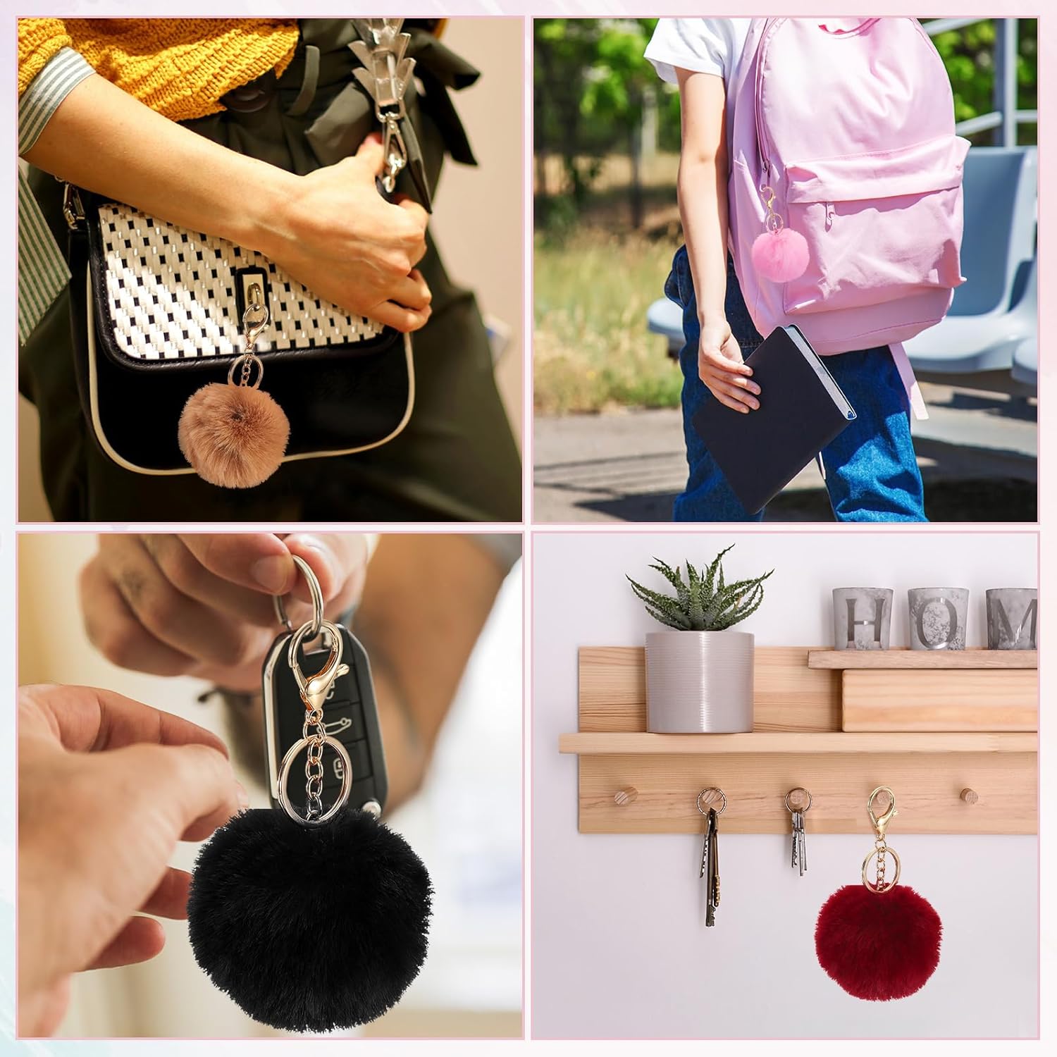 Pom Pom Keychain, Faux Rabbit Fur Puff Ball for Women Purse - Image 6