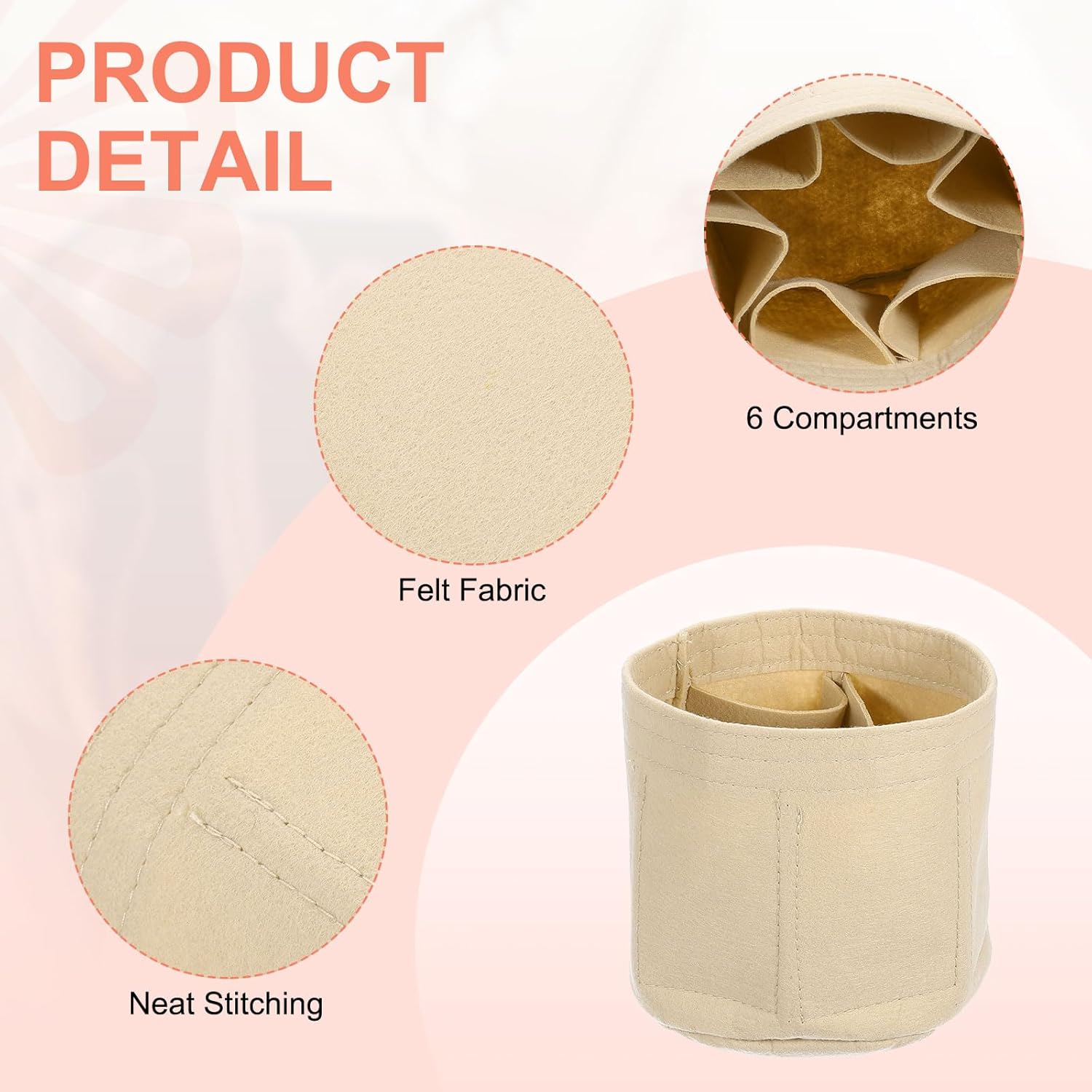 Purse Organizer Insert, Portable Felt Organizer Bags Round Multiple Compartments Purse Liner for Bucket Bag, Domed Satchel, Tote Bag, Handbag Shaper (8
