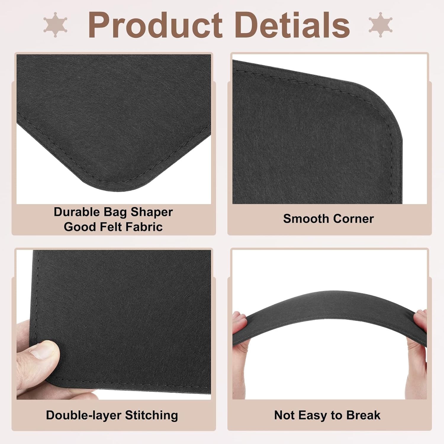 2Pcs Felt Base Shaper, 13.8x5 Inch Rectangle Bag Bottom Shaper Pad Bag Cushion Base Purse Liner Board Insert Arc Corner for Handbags Tote Crossbody Bag Backpack, Black - Image 3