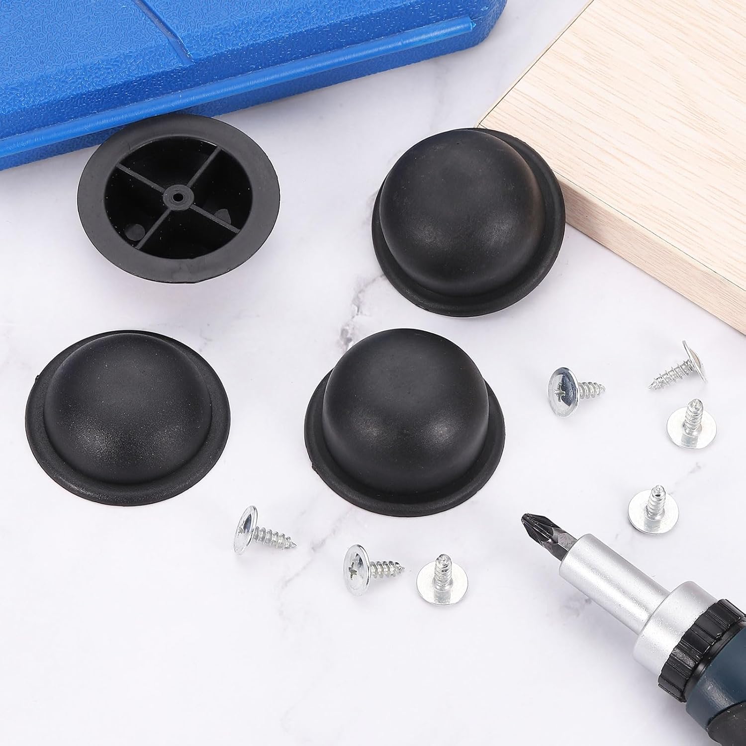 4Pcs Luggage Replacement Pads, Plastic Luggage Stand Feet Stud, Suitcase and Travel Gear Bottom Side Accessories with Self-Tapping Screws, Black (47x47x25mm) - Image 5