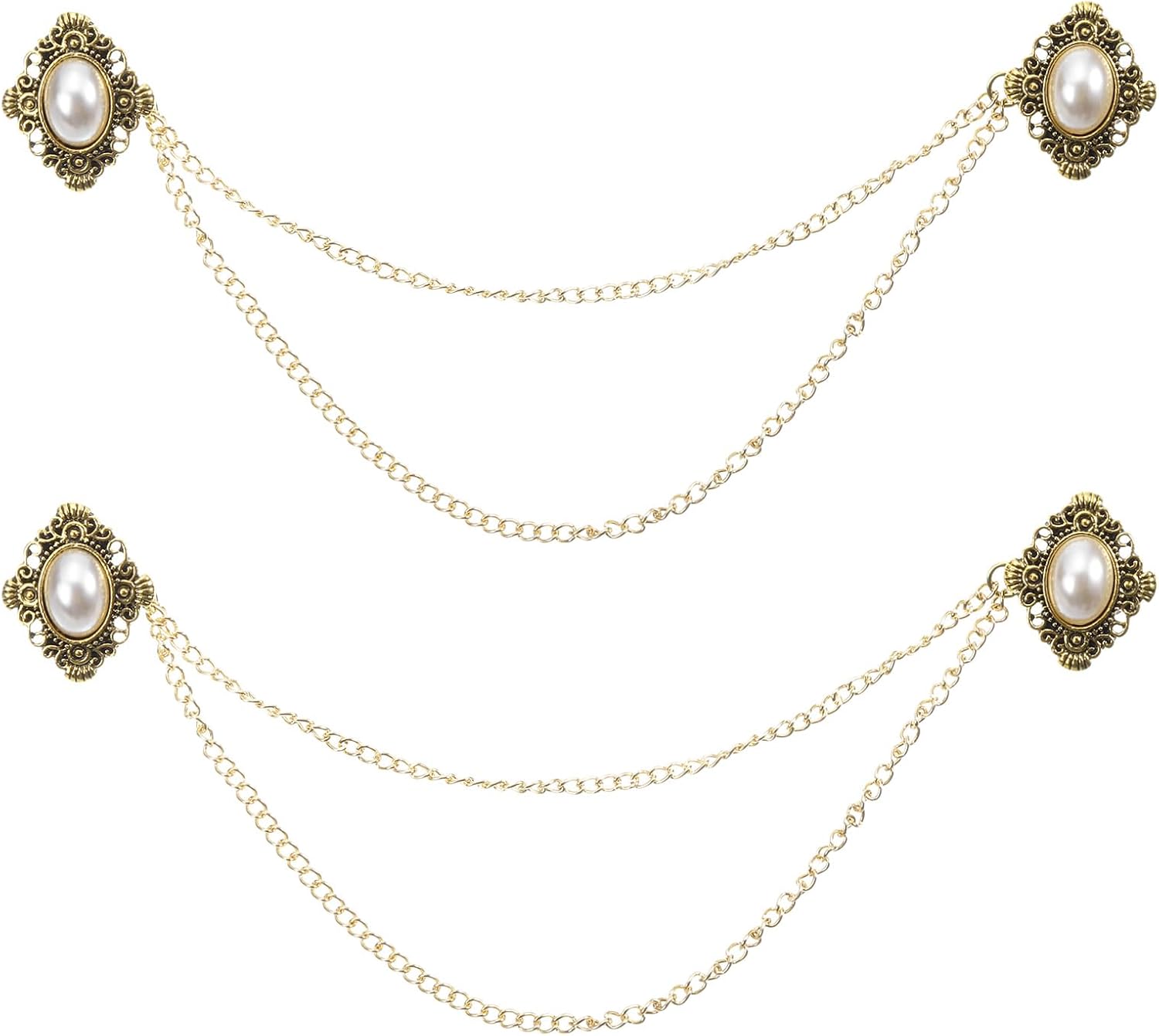 2pcs Sweater Clips Vintage Cardigan Collar Clips with Chain Shirt Clips Shawl Clips Clothes Clip for Women(Gold) - Image 1