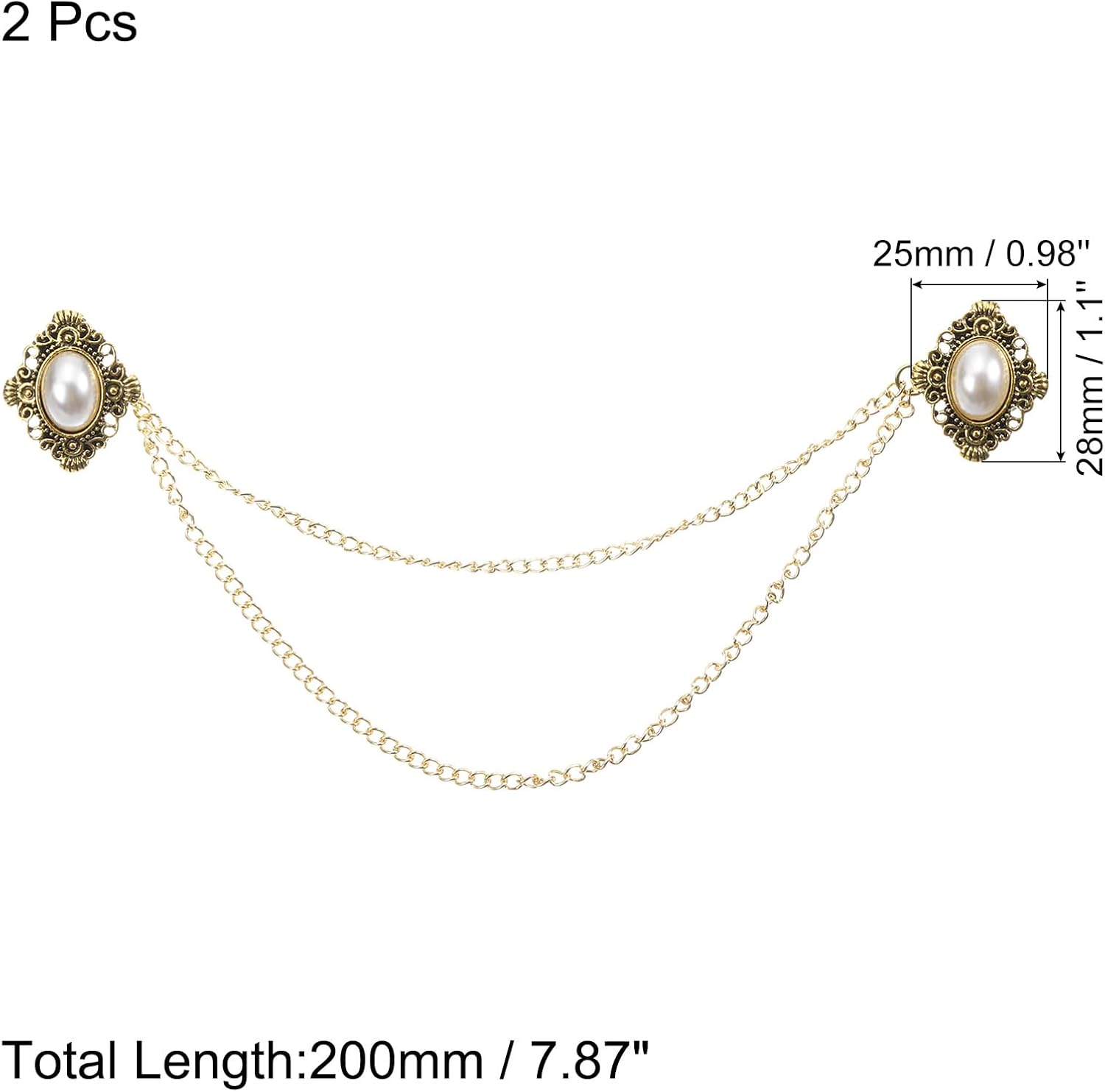2pcs Sweater Clips Vintage Cardigan Collar Clips with Chain Shirt Clips Shawl Clips Clothes Clip for Women(Gold) - Image 2