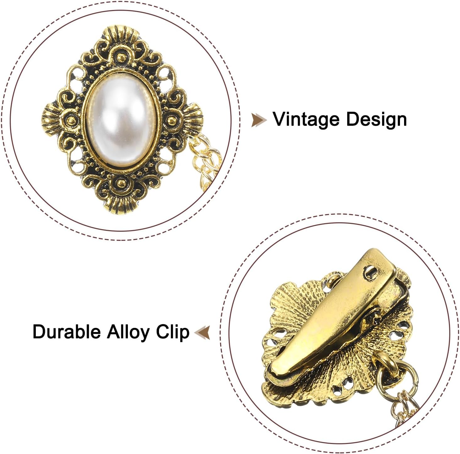 2pcs Sweater Clips Vintage Cardigan Collar Clips with Chain Shirt Clips Shawl Clips Clothes Clip for Women(Gold) - Image 3