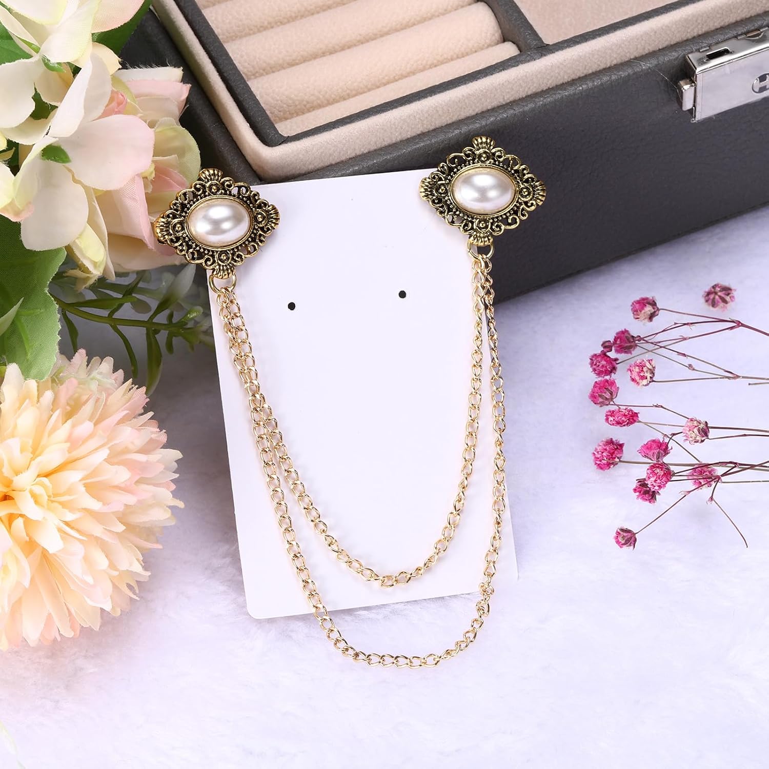 2pcs Sweater Clips Vintage Cardigan Collar Clips with Chain Shirt Clips Shawl Clips Clothes Clip for Women(Gold) - Image 4