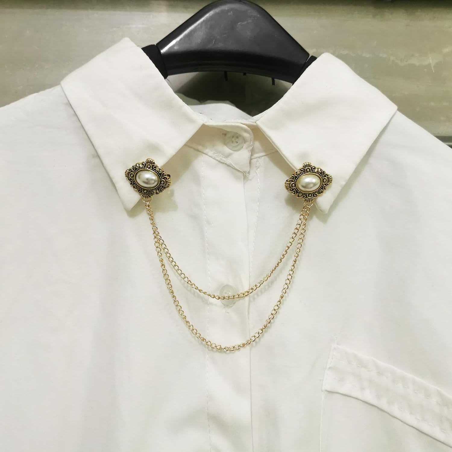 2pcs Sweater Clips Vintage Cardigan Collar Clips with Chain Shirt Clips Shawl Clips Clothes Clip for Women(Gold) - Image 5
