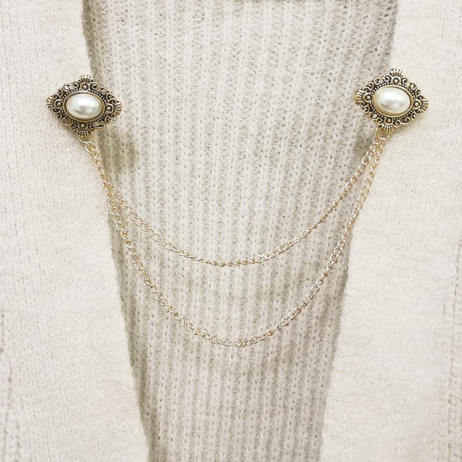 2pcs Sweater Clips Vintage Cardigan Collar Clips with Chain Shirt Clips Shawl Clips Clothes Clip for Women(Gold) - Image 6