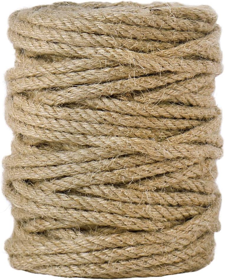 5mm Jute Rope, 100 Feet 4Ply Twisted Heavy Duty and Thick Twine Rope for Gardening, Crafting, Bundling, Cat Scratching Post, Home Decor, Christmas Decorations - Image 1