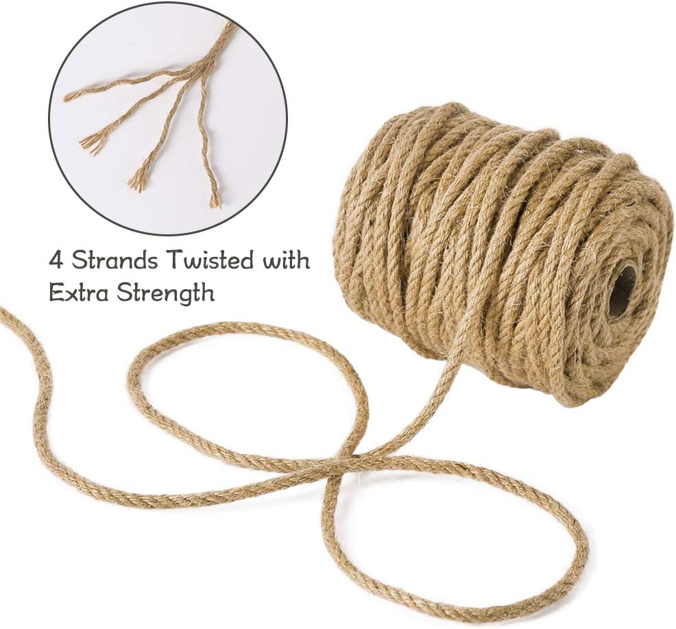 5mm Jute Rope, 100 Feet 4Ply Twisted Heavy Duty and Thick Twine Rope for Gardening, Crafting, Bundling, Cat Scratching Post, Home Decor, Christmas Decorations - Image 2