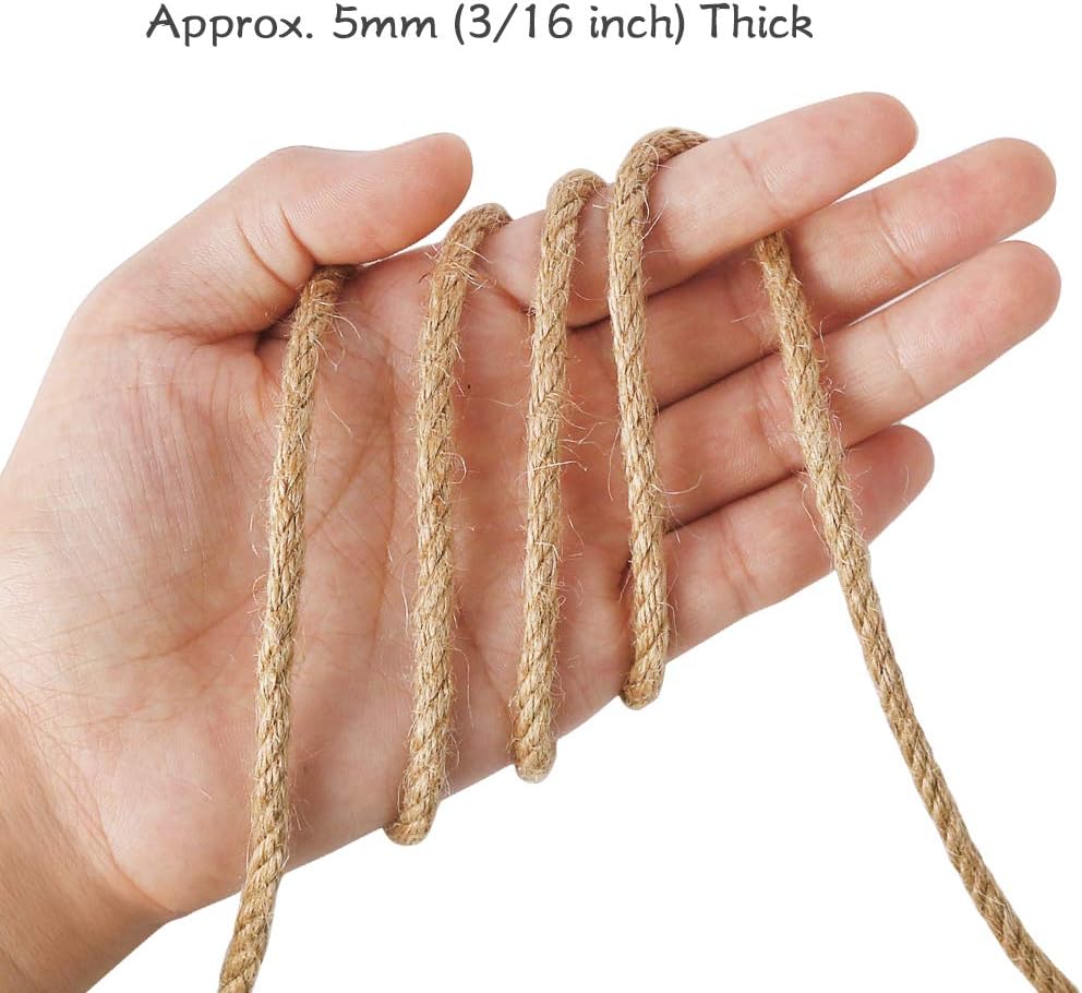 5mm Jute Rope, 100 Feet 4Ply Twisted Heavy Duty and Thick Twine Rope for Gardening, Crafting, Bundling, Cat Scratching Post, Home Decor, Christmas Decorations - Image 3