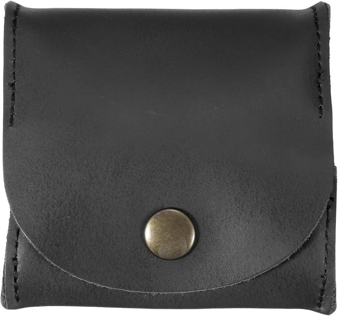 Rustic Leather Coin Purse, Small Leather Pouch Unisex Small Pocket Pouch with Snap Closure Change Holder for Coins Jewelry Earphones Storage, Black - Image 1
