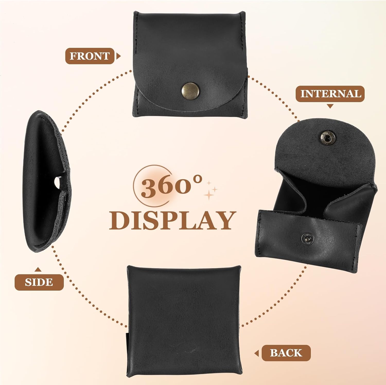 Rustic Leather Coin Purse, Small Leather Pouch Unisex Small Pocket Pouch with Snap Closure Change Holder for Coins Jewelry Earphones Storage, Black - Image 4