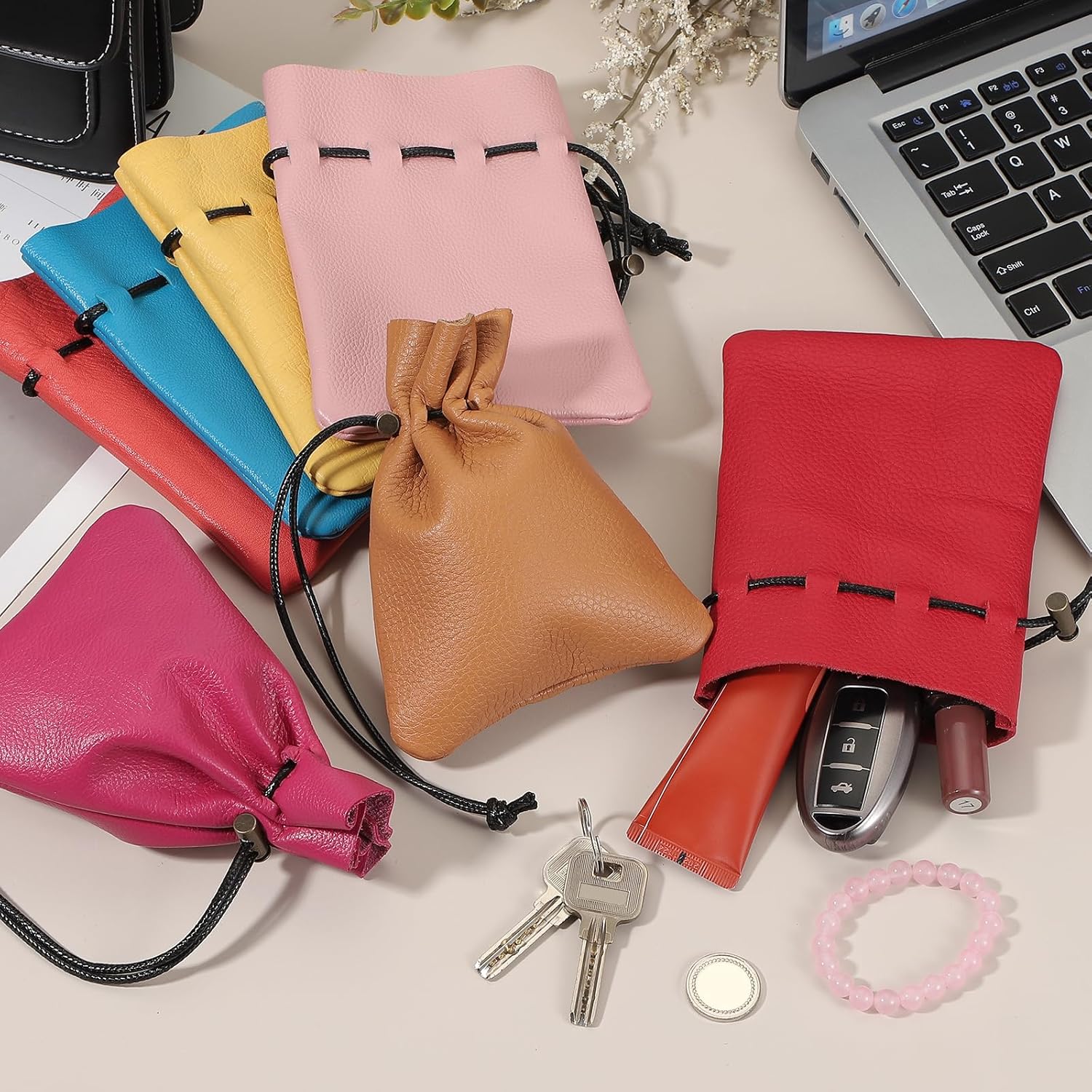 1 Pcs Drawstring Bag, Leather Coin Purse, Change Purse for Women, Men's Leather Bag, for Jewelry, Keys, Coin Storage(Black) - Image 7
