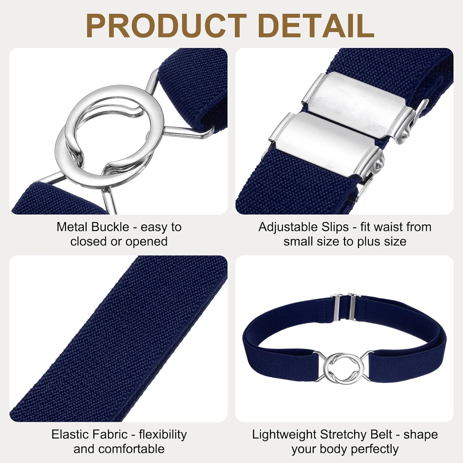 Women Stretchy Waist Belt, No Show Elastic Stretch Belts with Flat Buckle for Dresses Jeans Casual Pants - Image 3