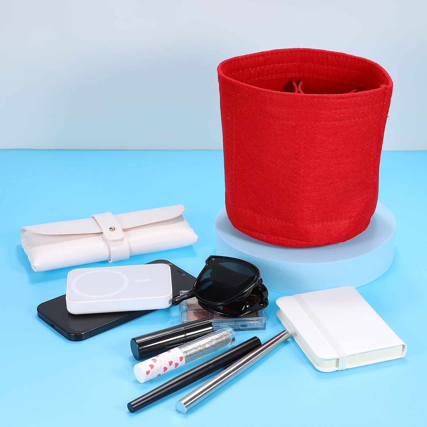 Purse Organizer Insert, Portable Felt Organizer Bags Round Multiple Compartments Purse Liner for Bucket Bag, Domed Satchel, Tote Bag, Handbag Shaper (6