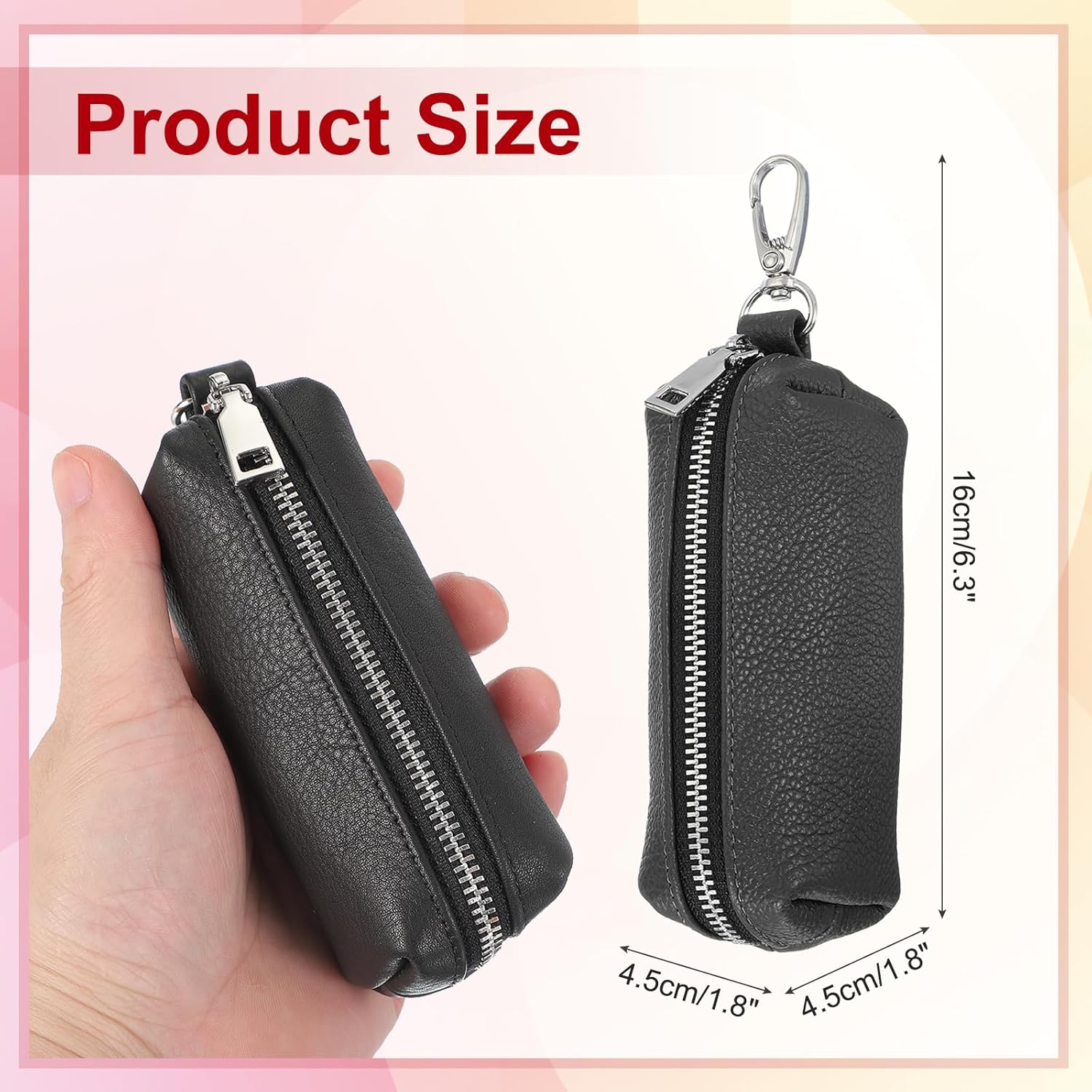 Leather Coin Purse, Leather Car Key Holder Bag Hand-held Change Purse Keychain Pouch Small Coin Pouch with Key Ring for Women and Men, Black - Image 2