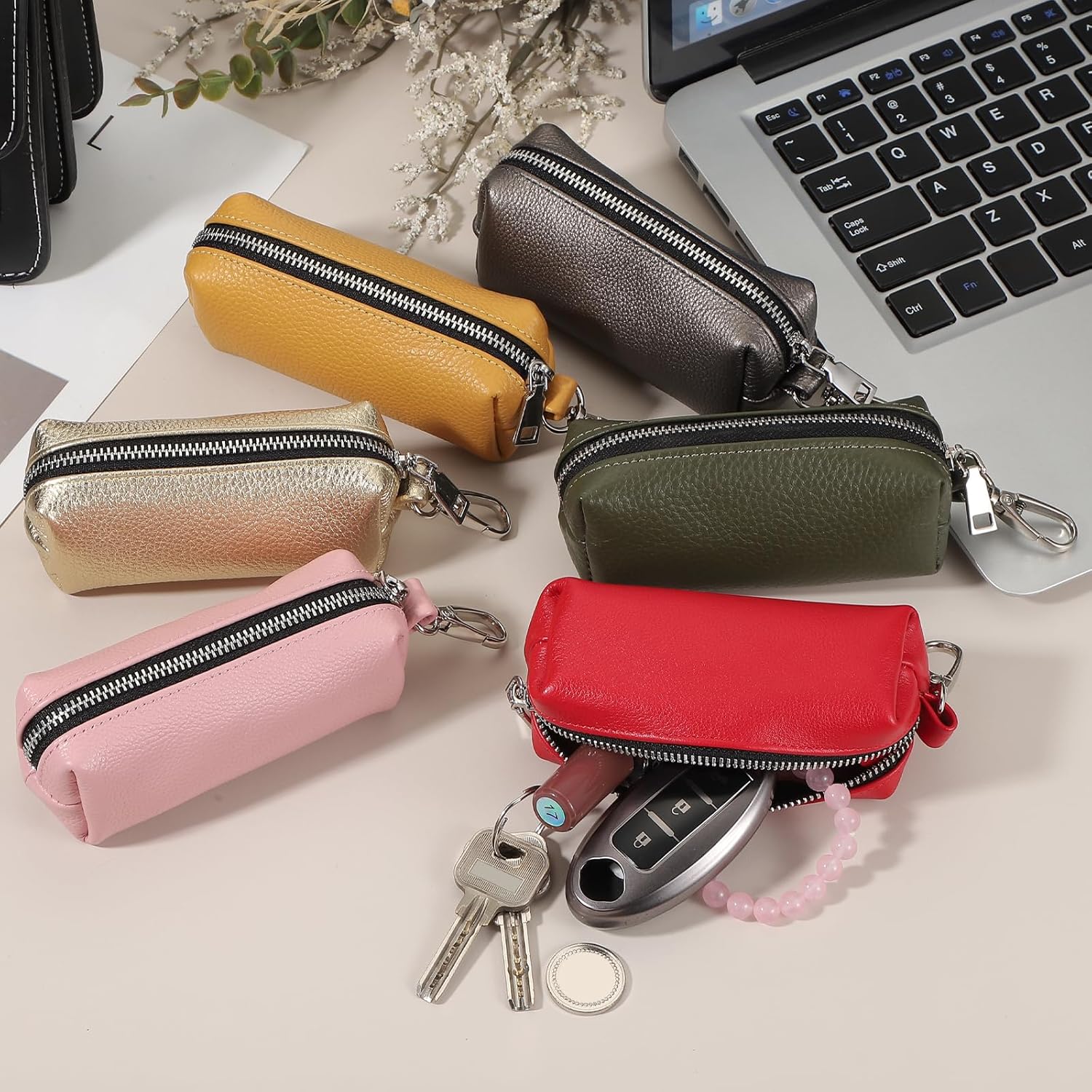 Leather Coin Purse, Leather Car Key Holder Bag Hand-held Change Purse Keychain Pouch Small Coin Pouch with Key Ring for Women and Men, Black - Image 6