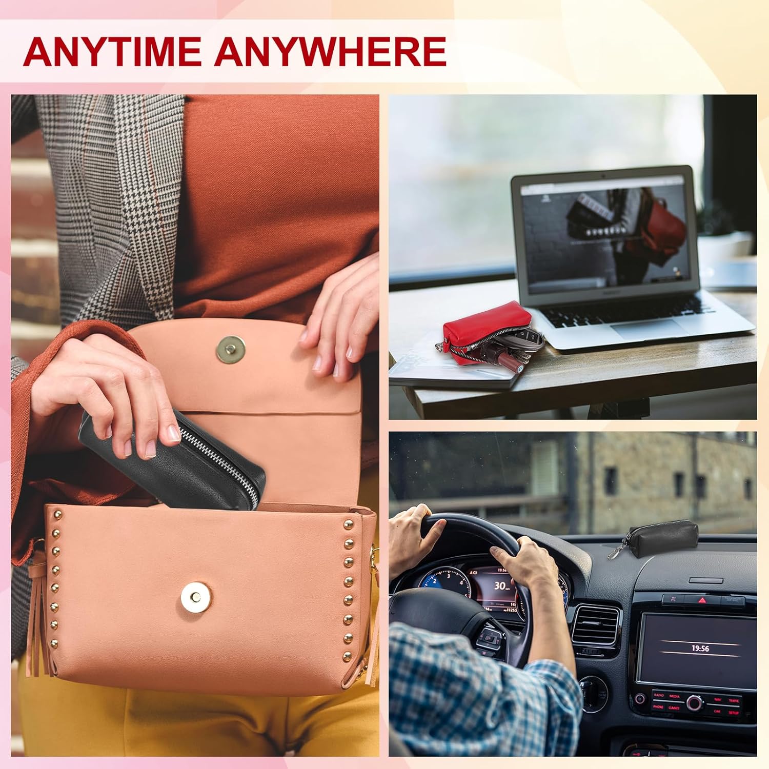 Leather Coin Purse, Leather Car Key Holder Bag Hand-held Change Purse Keychain Pouch Small Coin Pouch with Key Ring for Women and Men, Black - Image 7
