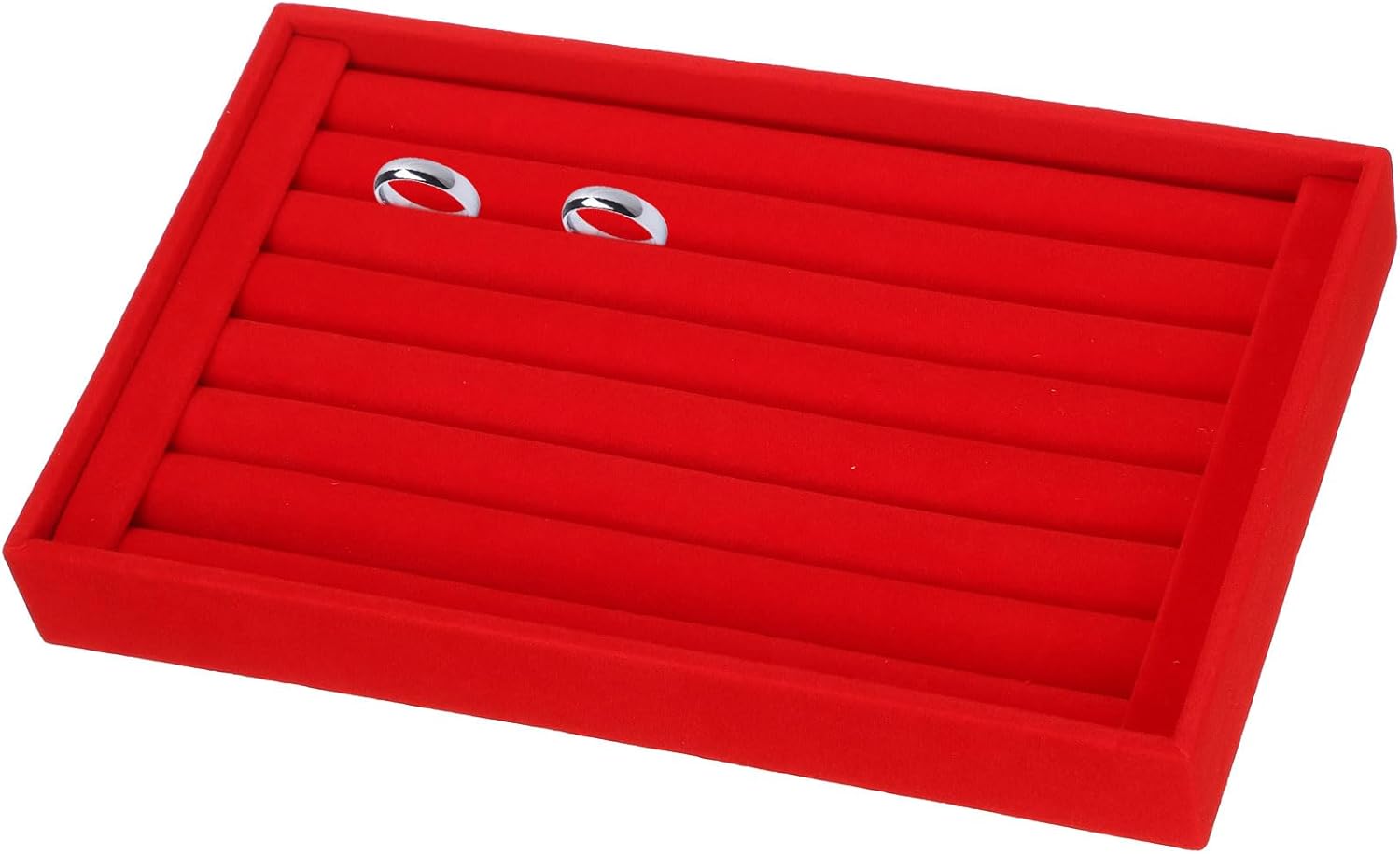 Velvet 7 Slots Ring Organizer Jewelry Display Tray Showcase Ring Holder Velvet Jewelry Organizer Stand for Rings Earrings Red - Image 1