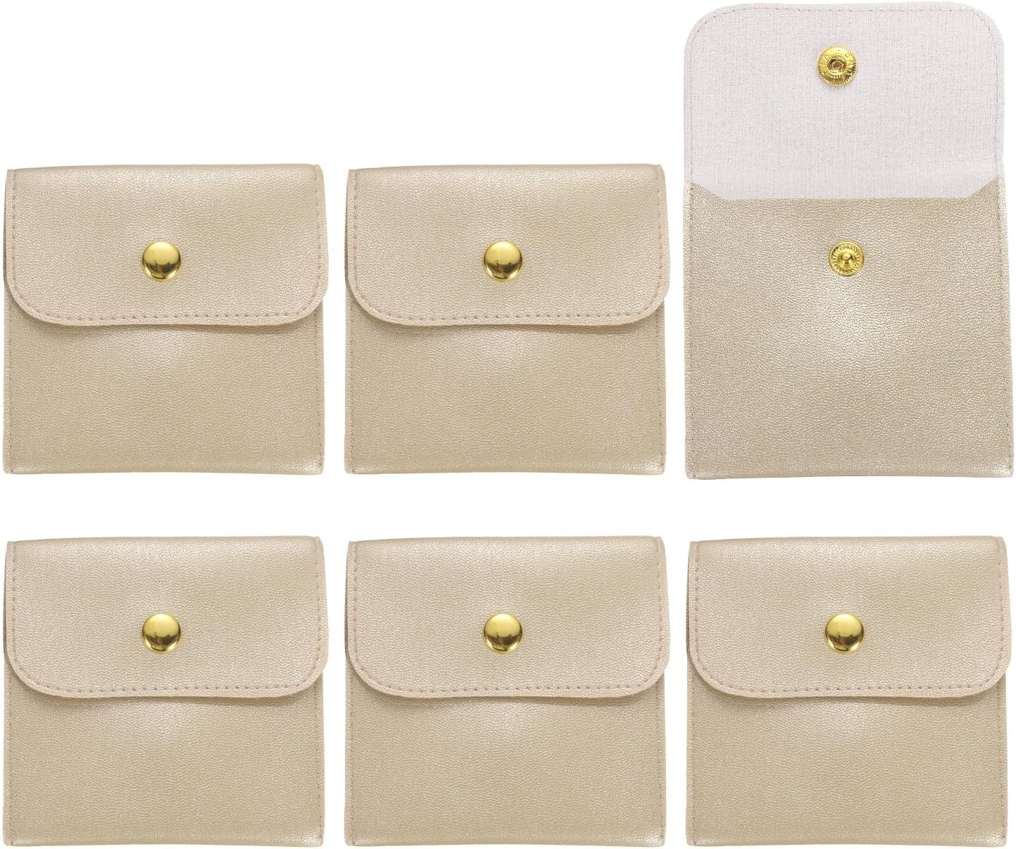 6 Pcs Mini Jewelry Pouch, 8 Inch PU Leather Small Jewelry Bags Soft Jewelry Package Gift Storage Bag Travel Jewelry Bag for Women Rings Necklace Bracelet, Gold - Image 1