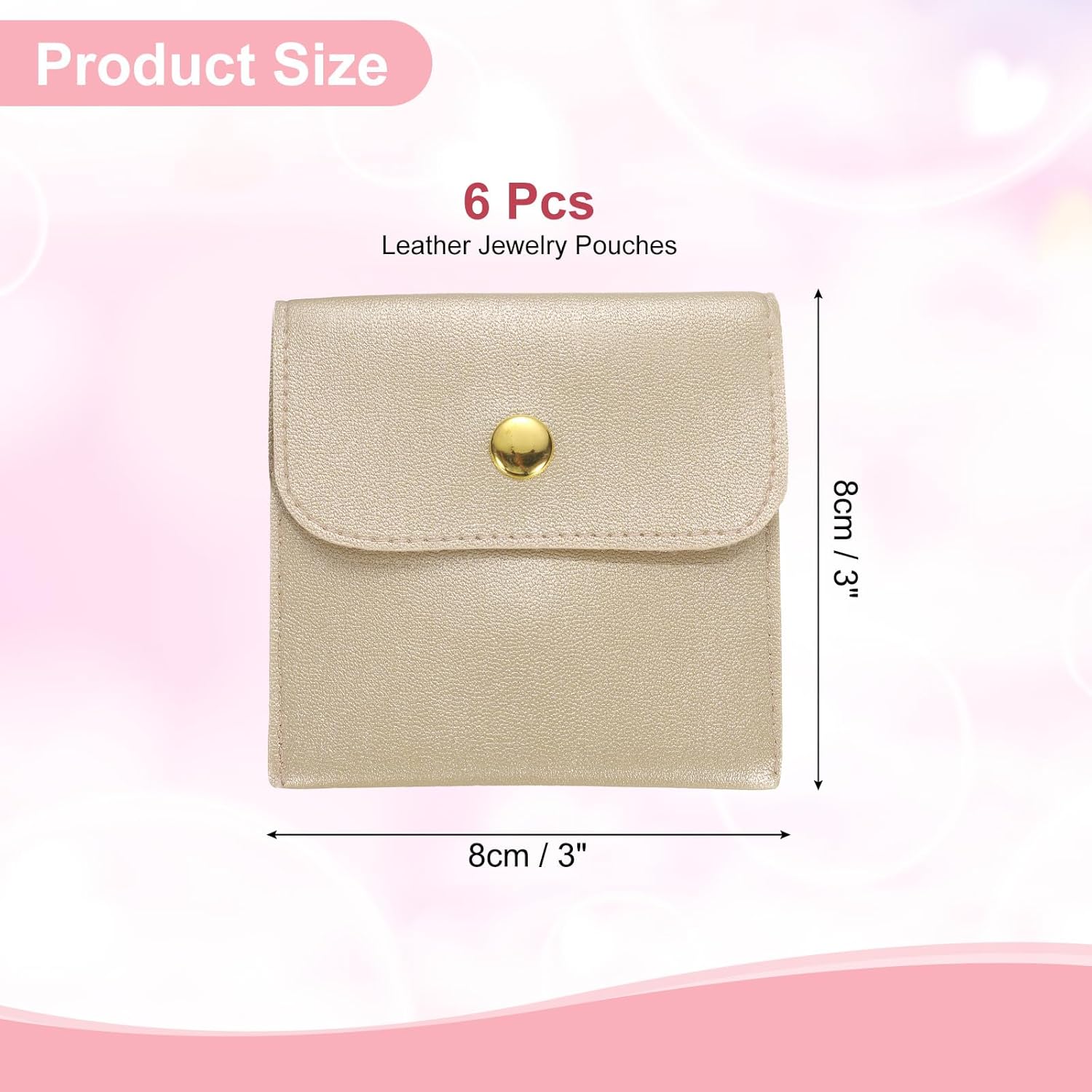 6 Pcs Mini Jewelry Pouch, 8 Inch PU Leather Small Jewelry Bags Soft Jewelry Package Gift Storage Bag Travel Jewelry Bag for Women Rings Necklace Bracelet, Gold - Image 2