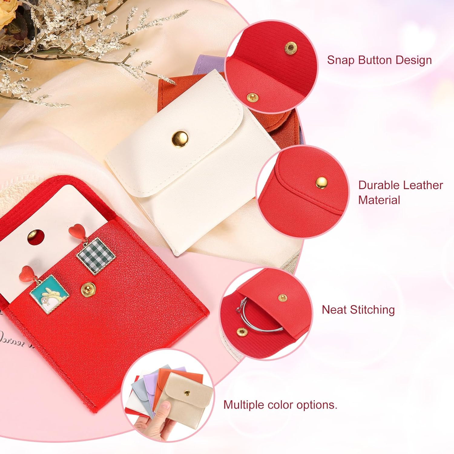 6 Pcs Mini Jewelry Pouch, 8 Inch PU Leather Small Jewelry Bags Soft Jewelry Package Gift Storage Bag Travel Jewelry Bag for Women Rings Necklace Bracelet, Gold - Image 4